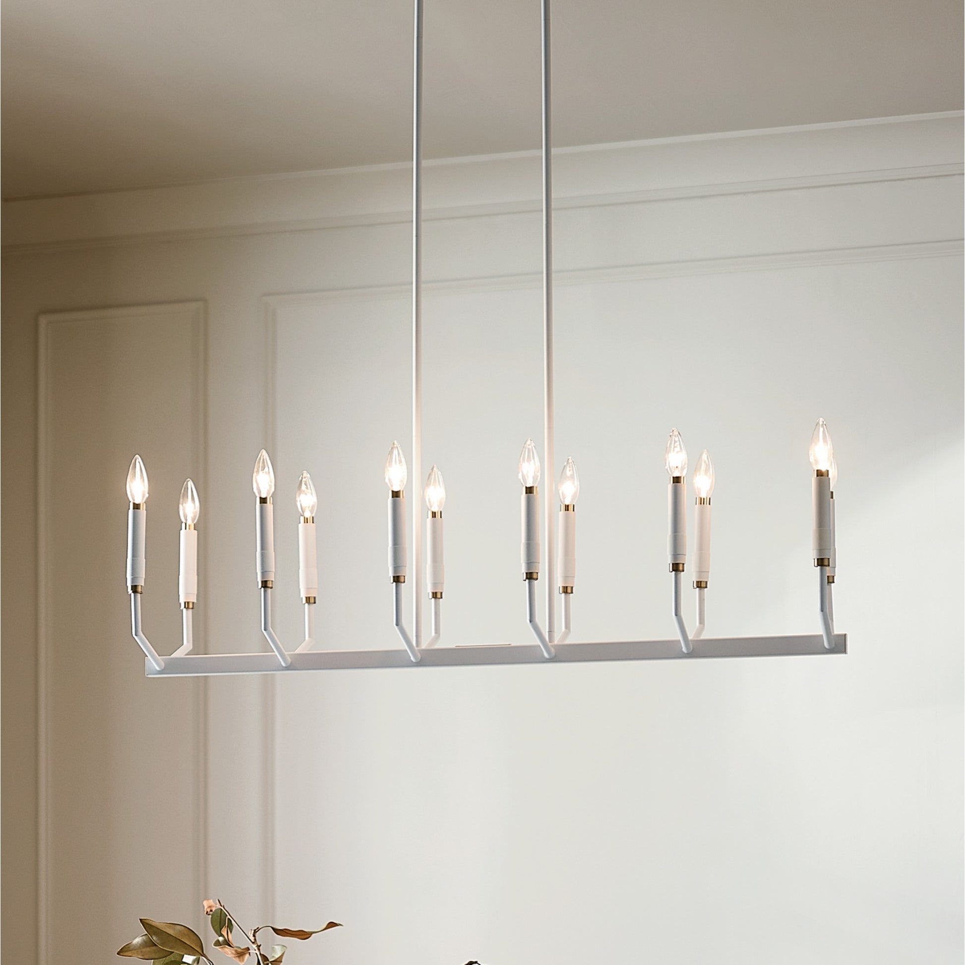 Armand 43" 12-Light Linear Chandelier, White Finish - Bees Lighting