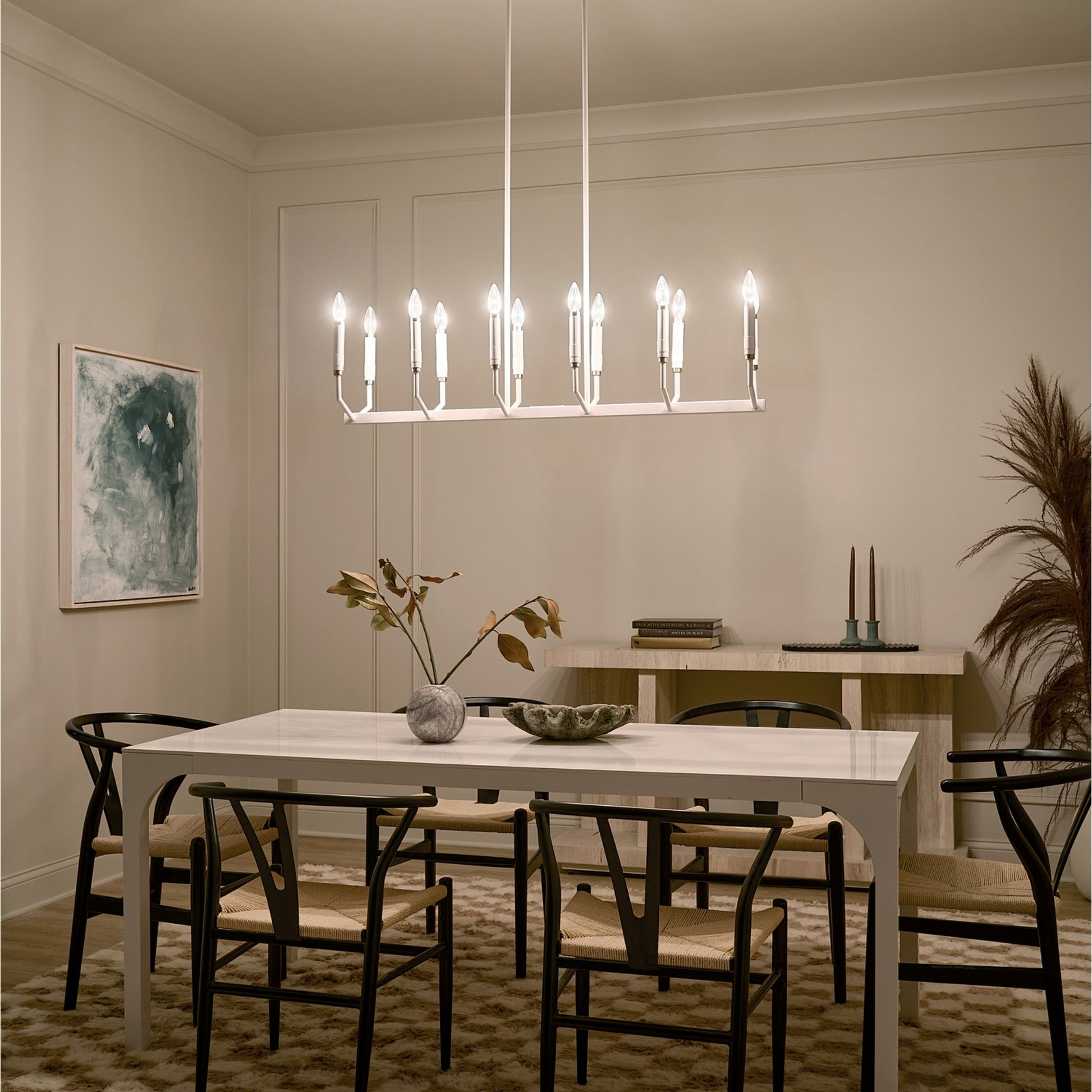 Armand 43" 12-Light Linear Chandelier, White Finish - Bees Lighting
