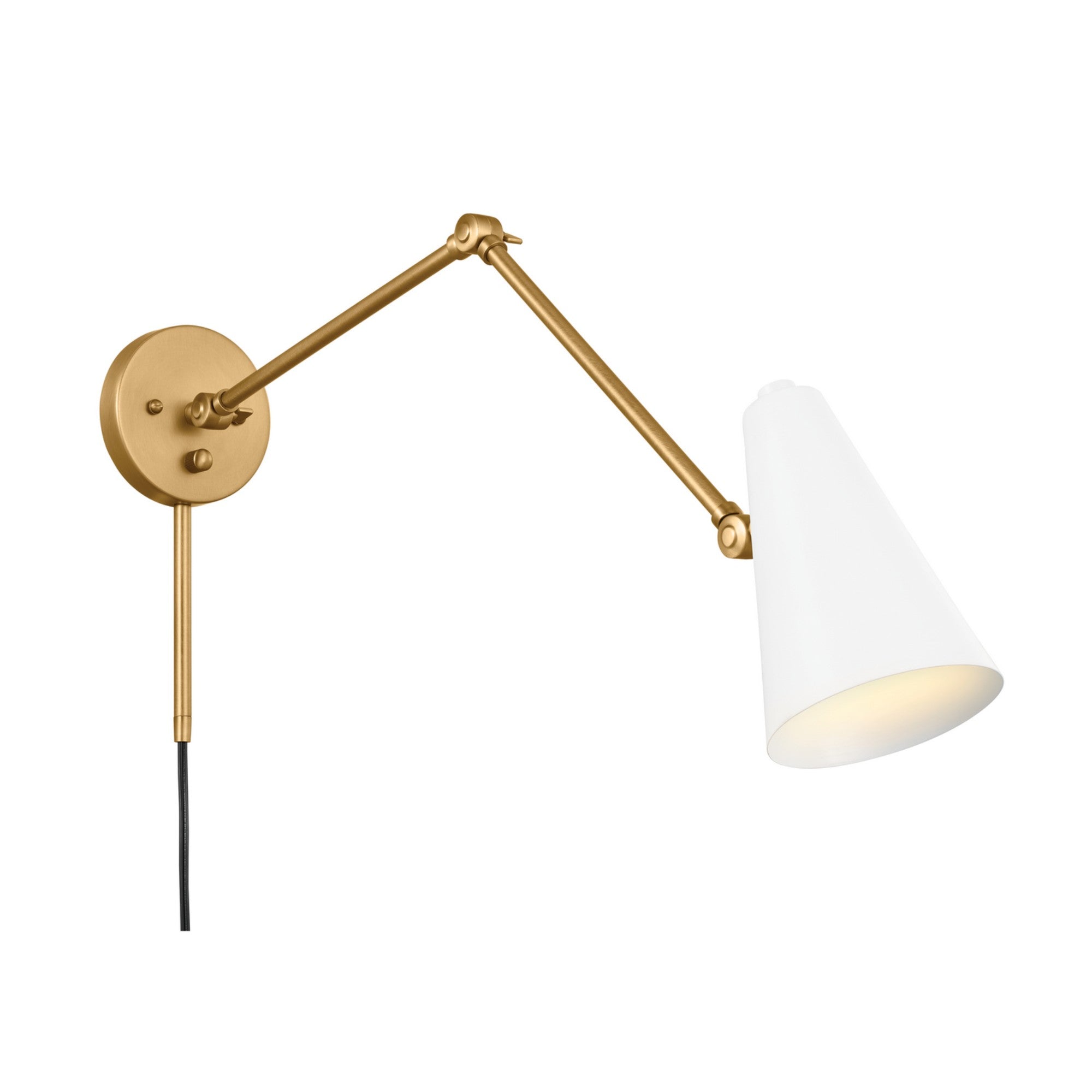 Sylvia 32.5" 1-Light Swing Arm Wall Sconce, Natural Brass|White Finish