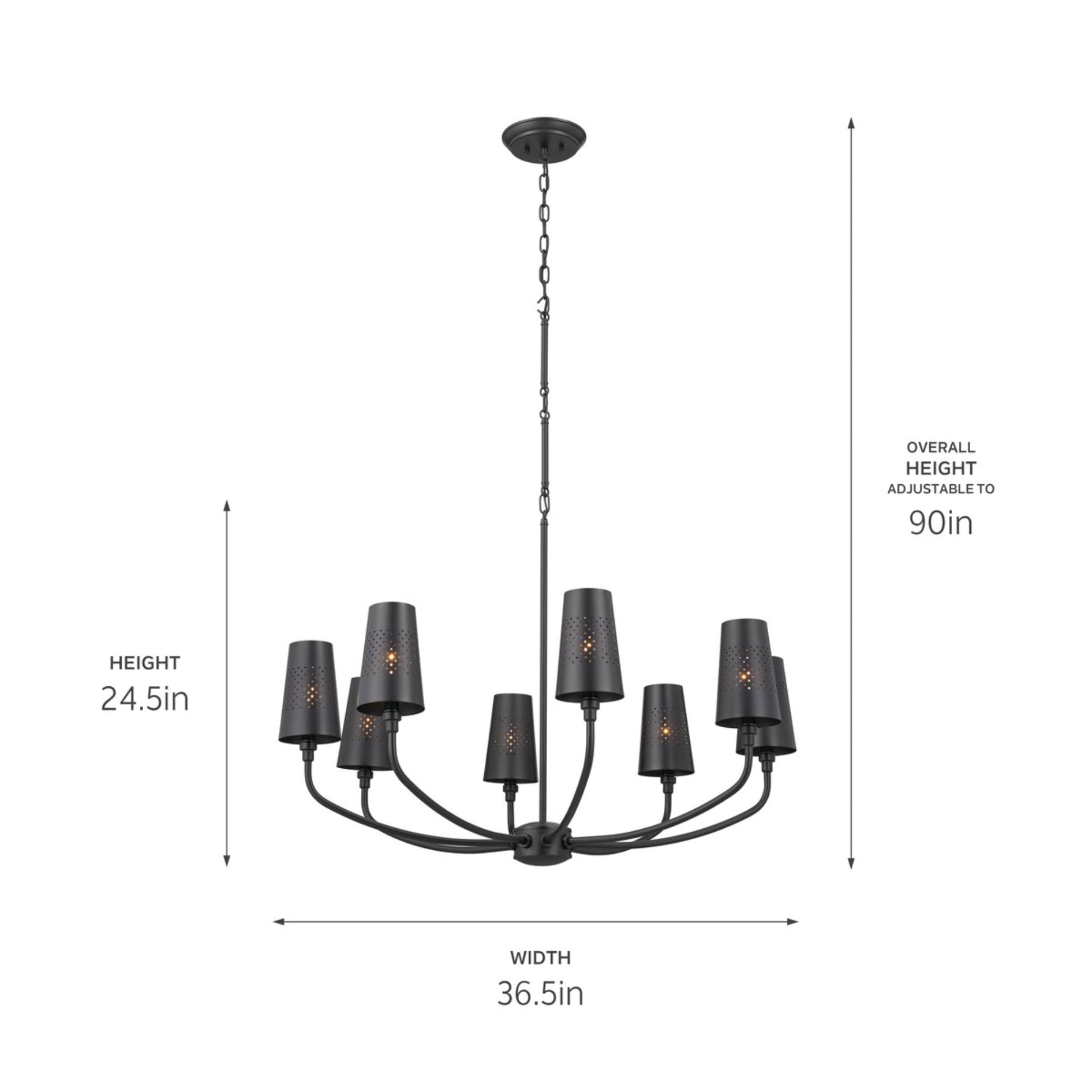 Adeena 37" 8-Light Chandelier, Black Finish - Bees Lighting