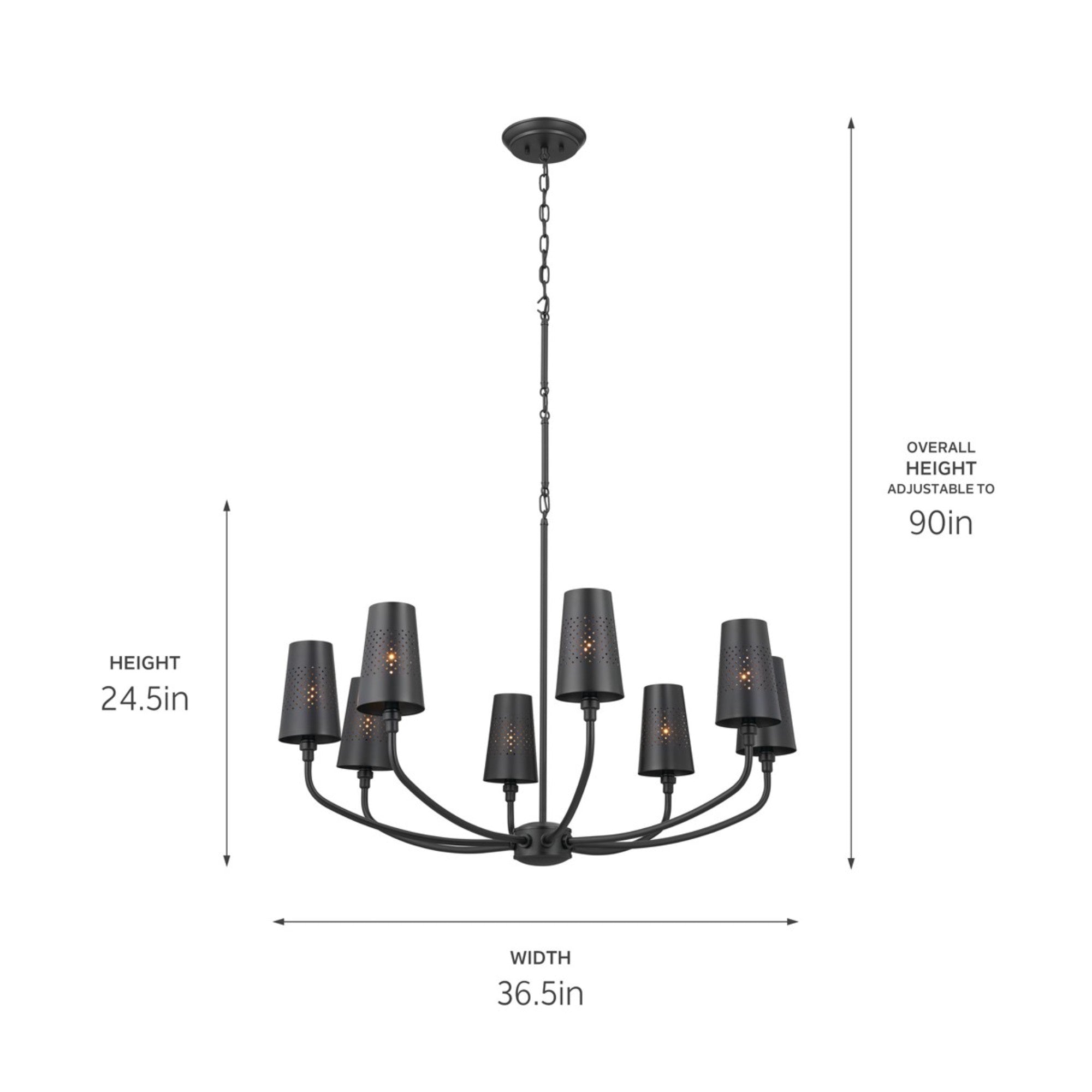 Adeena 37" 8-Light Chandelier, Black Finish - Bees Lighting