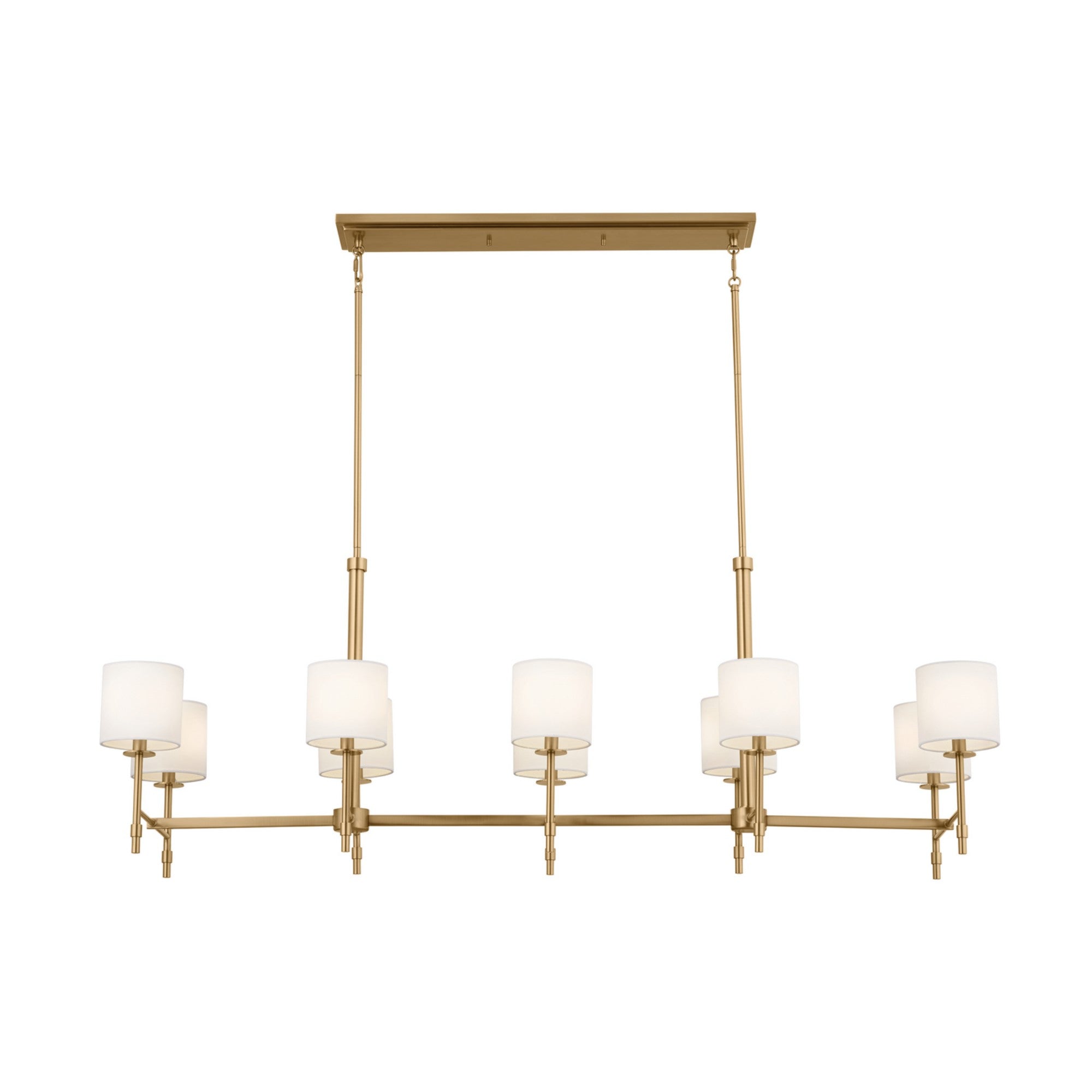 Ali 57" 10-Light Linear Chandelier, Brushed Natural Brass Finish - Bees Lighting