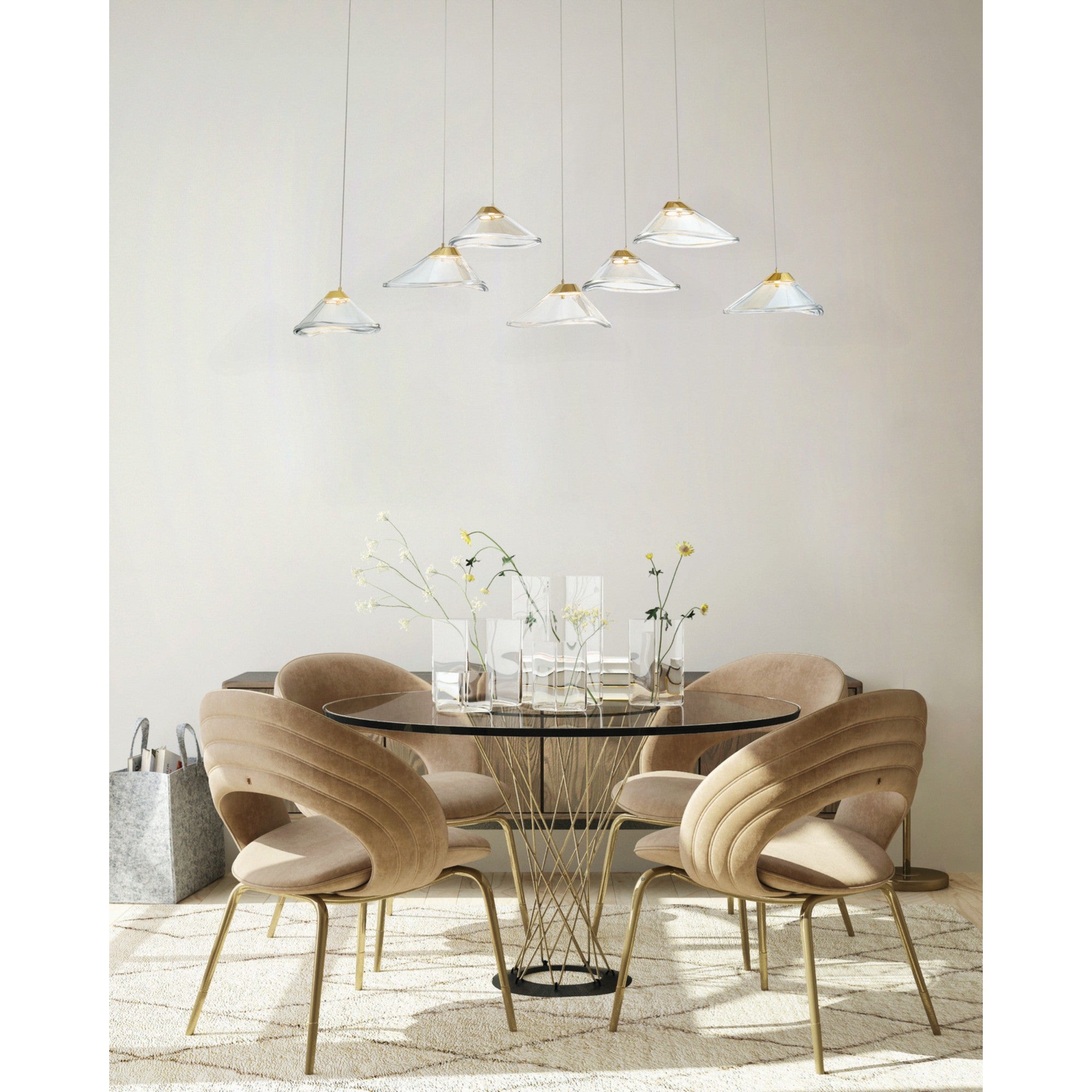 Sneer 55" 7-Light LED Pendant, Coal & Sun Gold Finish - Bees Lighting