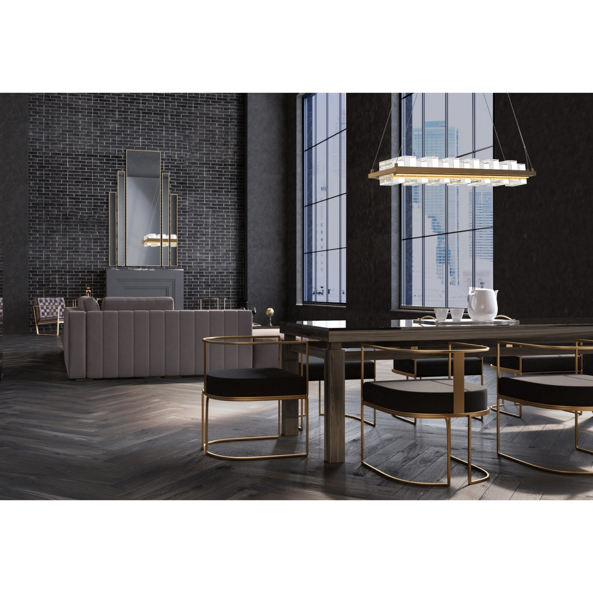 Bruco 35" LED Linear Chandelier, Gold Finish - Bees Lighting