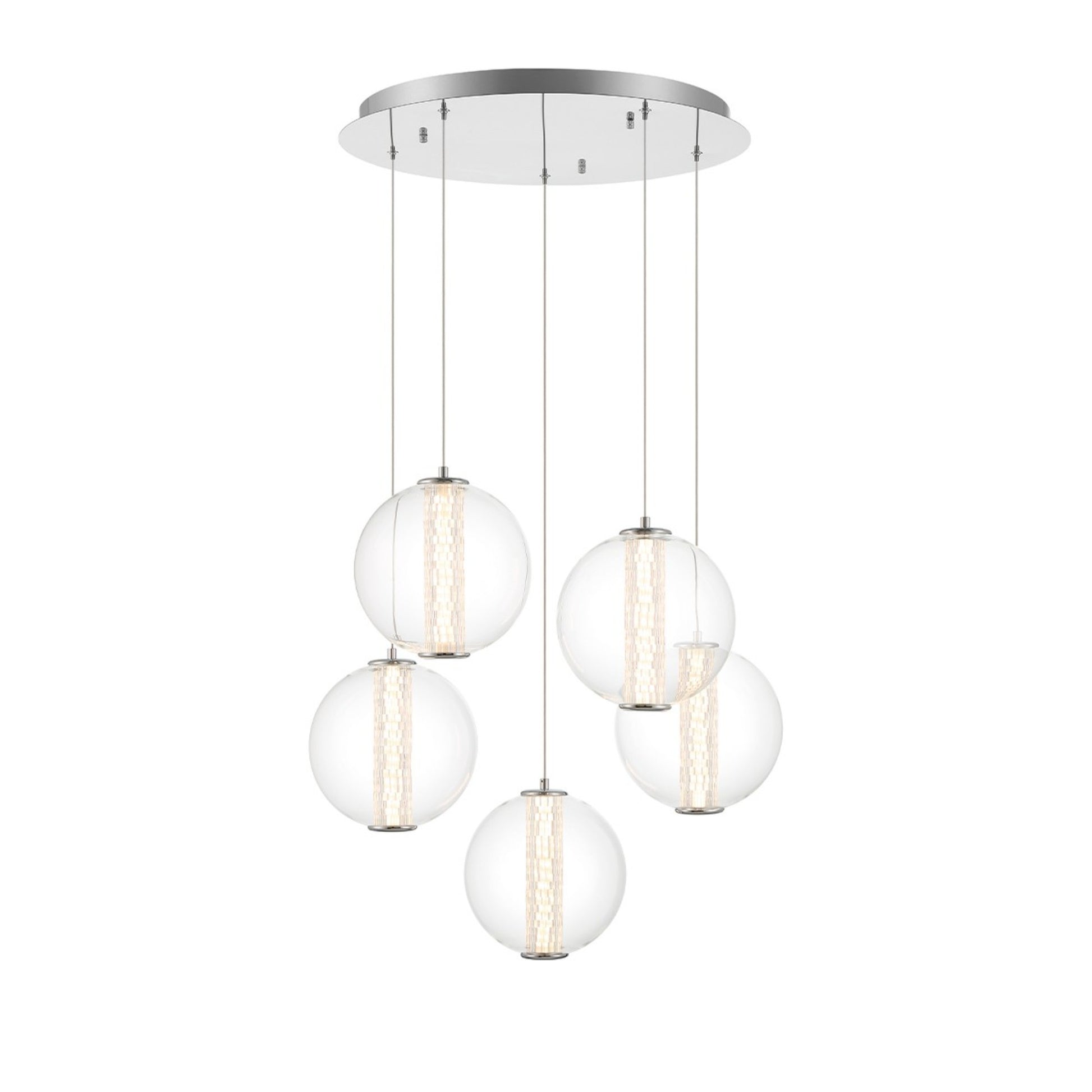 Atomo 5-Light 26" LED Pendant, Chrome Finish - Bees Lighting
