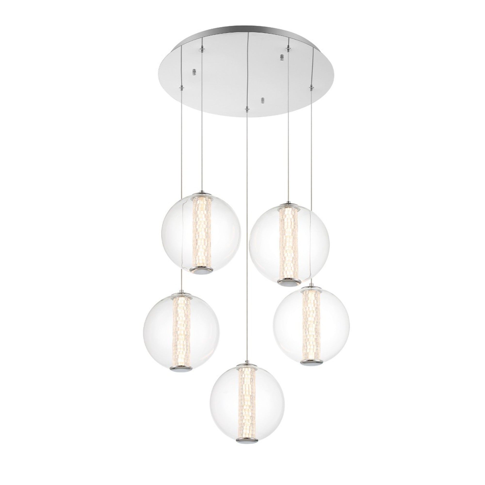 Atomo 5-Light 26" LED Pendant, Chrome Finish - Bees Lighting