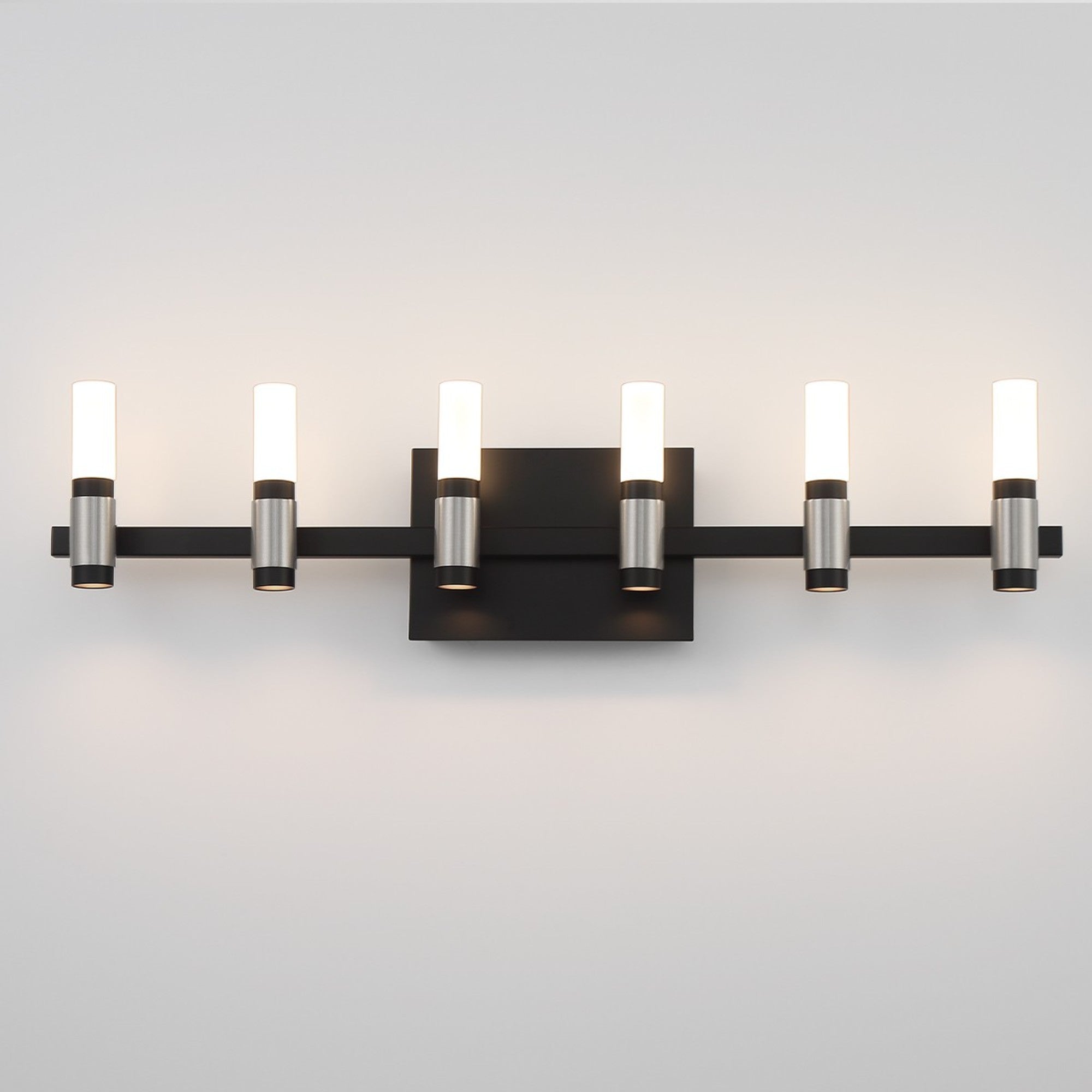Albany 6-Light 27" LED Vanity, Silver & Black Finish - Bees Lighting