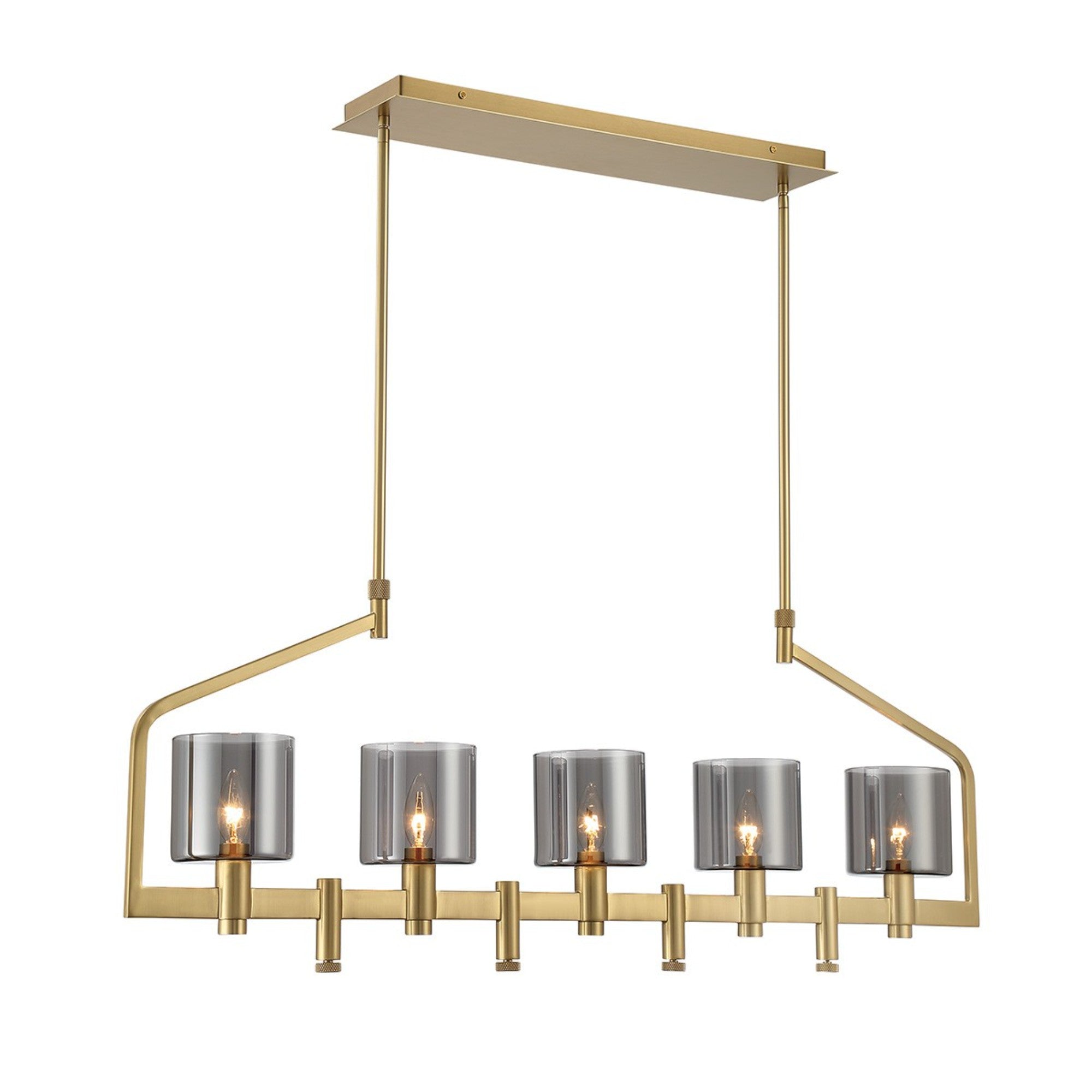 Decato 5-Light 42" Linear Chandelier, Satin Gold Finish with Smoked Glass - Bees Lighting