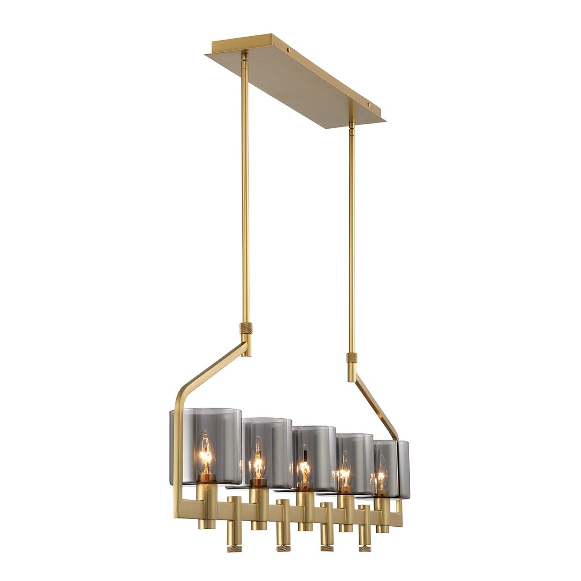 Decato 5-Light 42" Linear Chandelier, Satin Gold Finish with Smoked Glass - Bees Lighting
