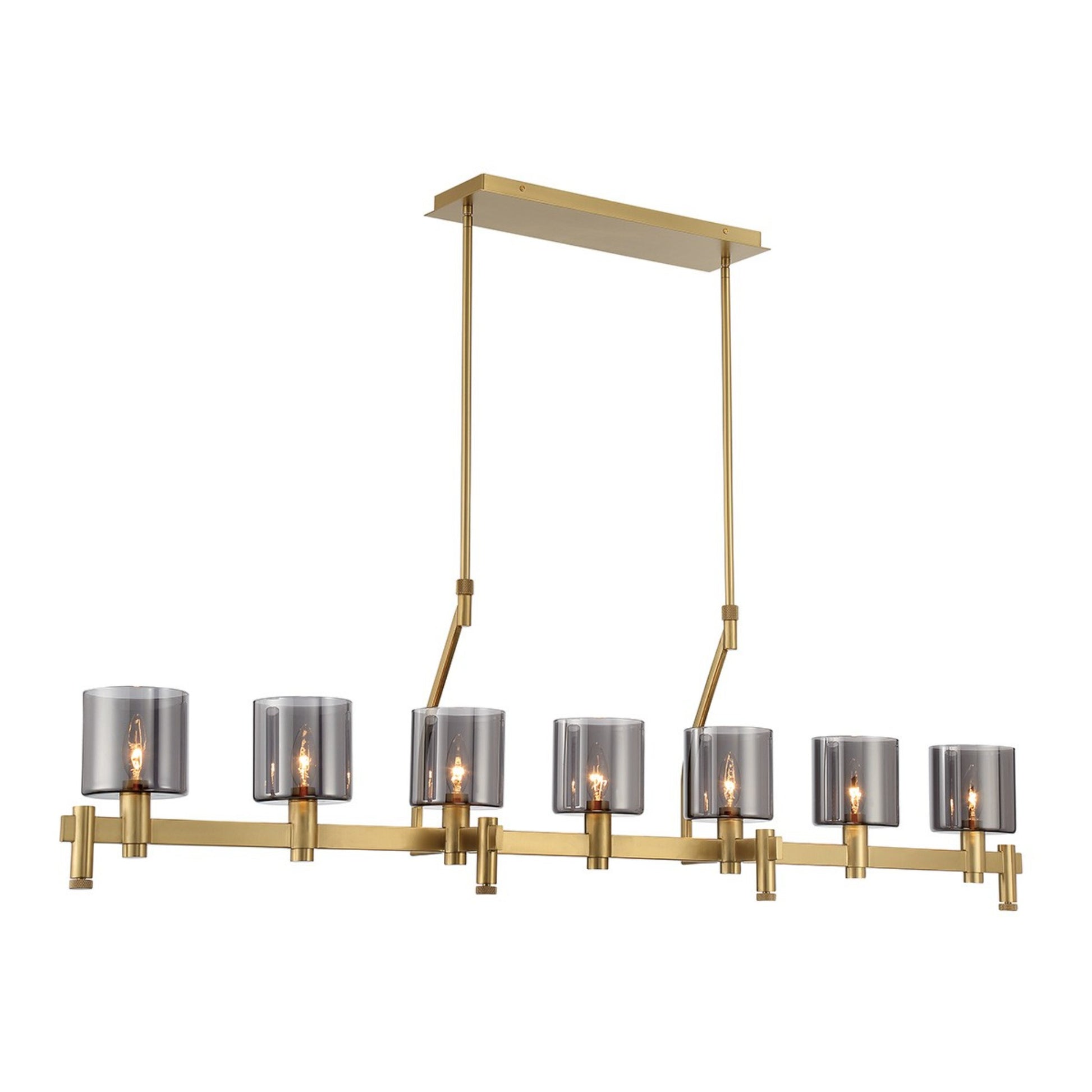 Decato 7-Light 57" Linear Chandelier, Satin Gold Finish with Smoked Glass - Bees Lighting