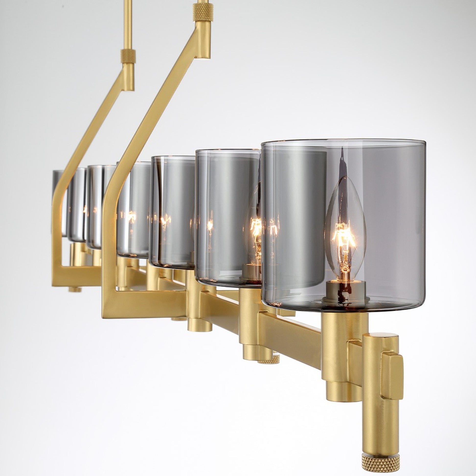 Decato 7-Light 57" Linear Chandelier, Satin Gold Finish with Smoked Glass - Bees Lighting