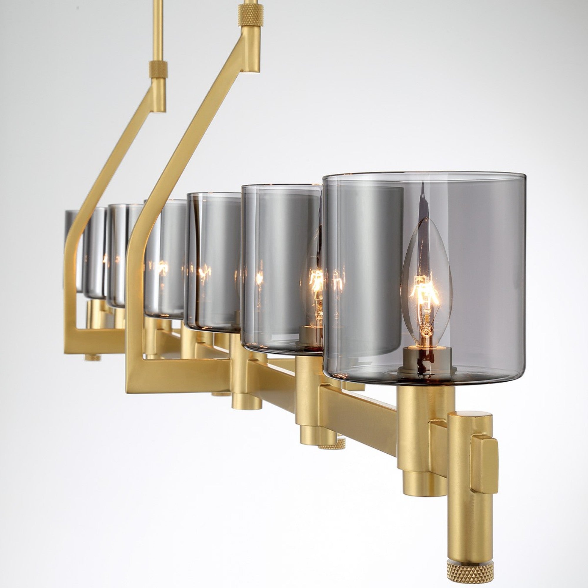 Decato 7-Light 57" Linear Chandelier, Satin Gold Finish with Smoked Glass - Bees Lighting