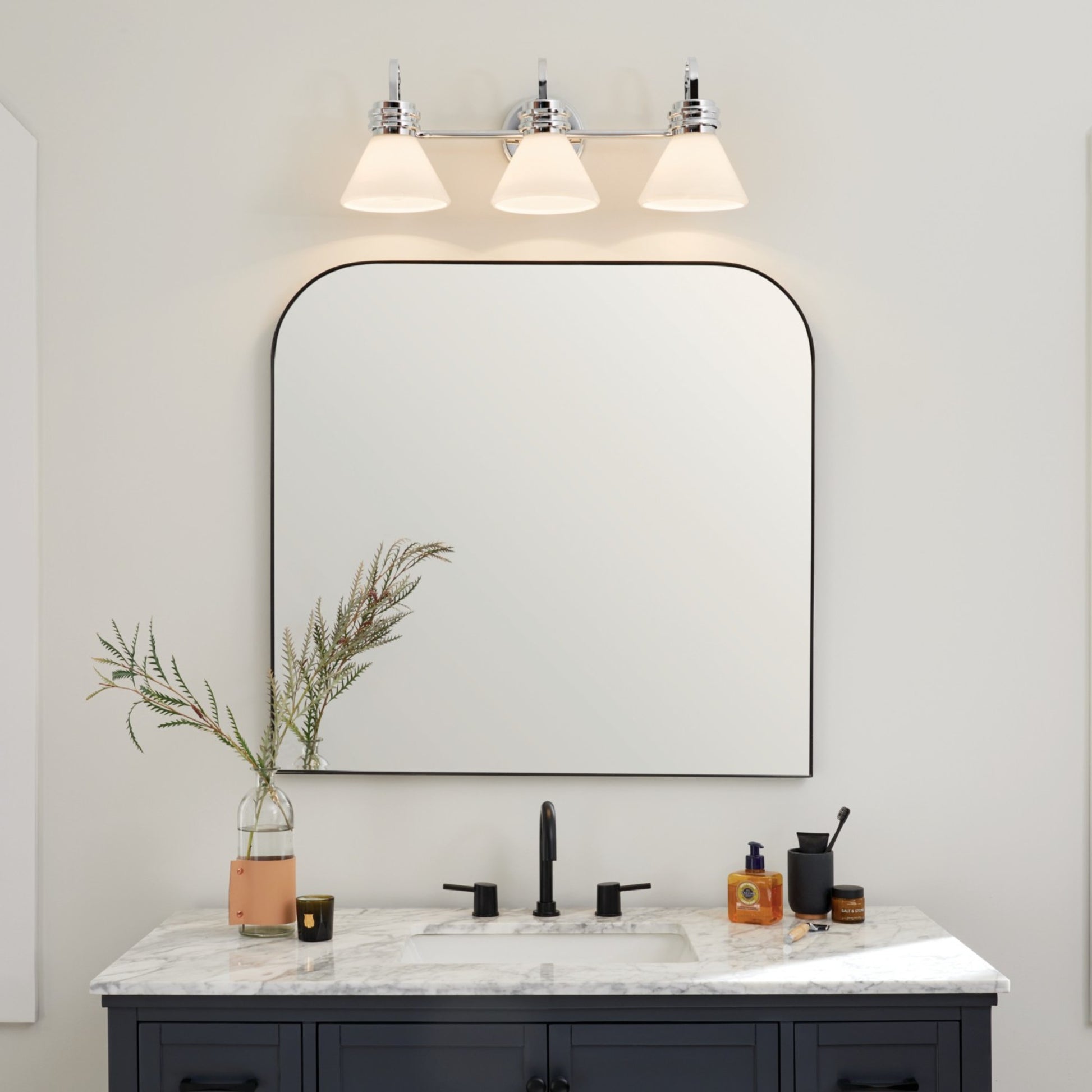Farum 26" 3-Light Bath Vanity Light, Chrome Finish, Etched Glass - Bees Lighting
