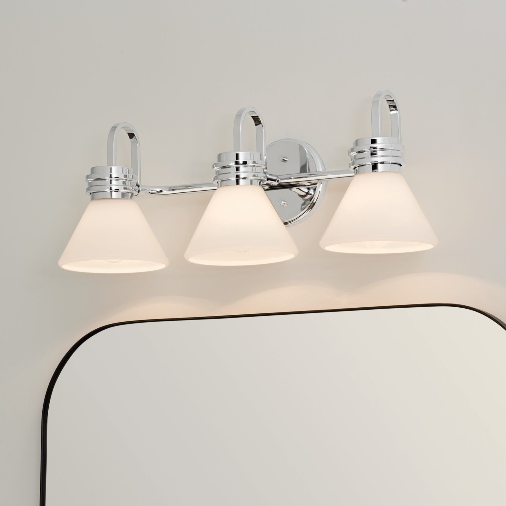 Farum 26" 3-Light Bath Vanity Light, Chrome Finish, Etched Glass - Bees Lighting
