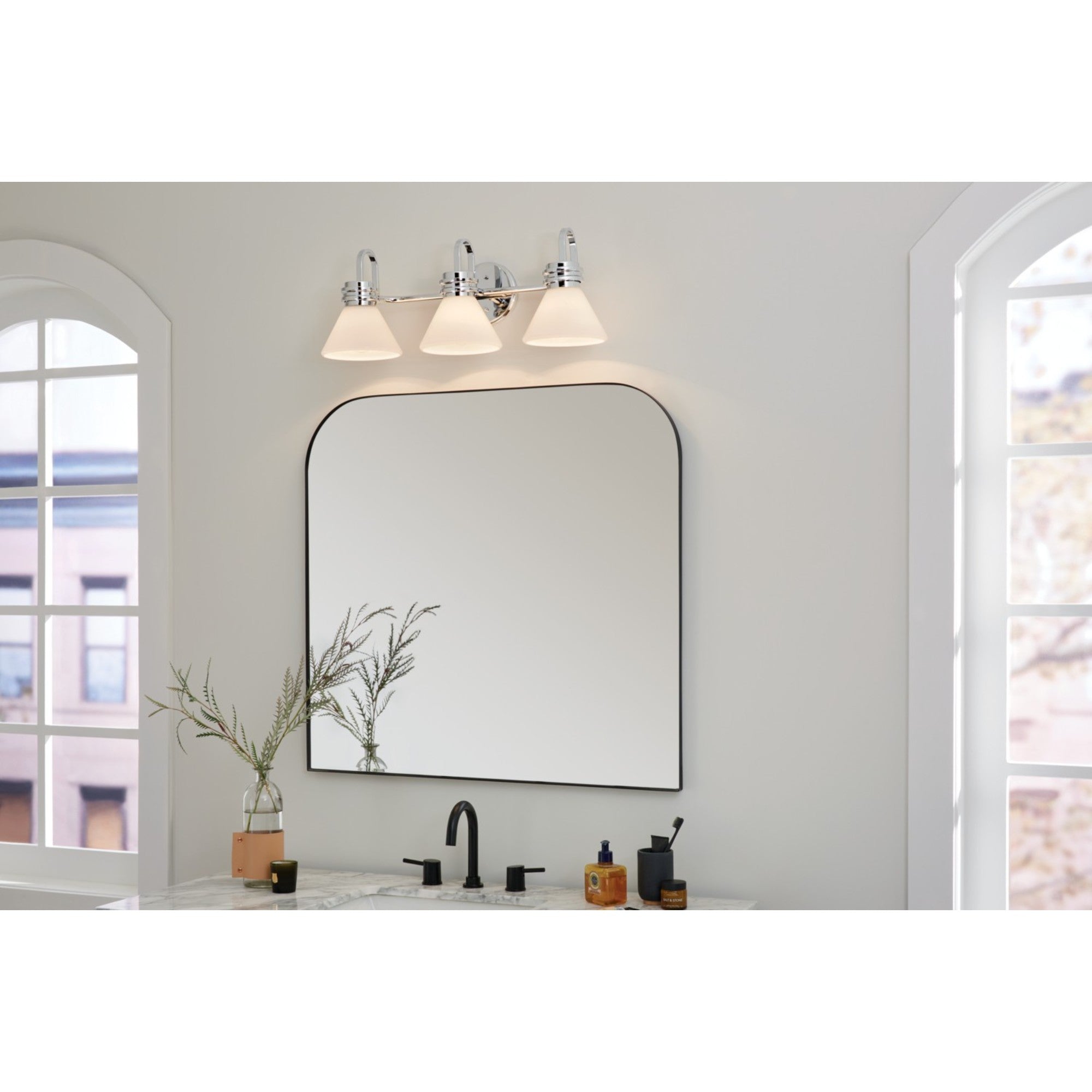 Farum 26" 3-Light Bath Vanity Light, Chrome Finish, Etched Glass - Bees Lighting