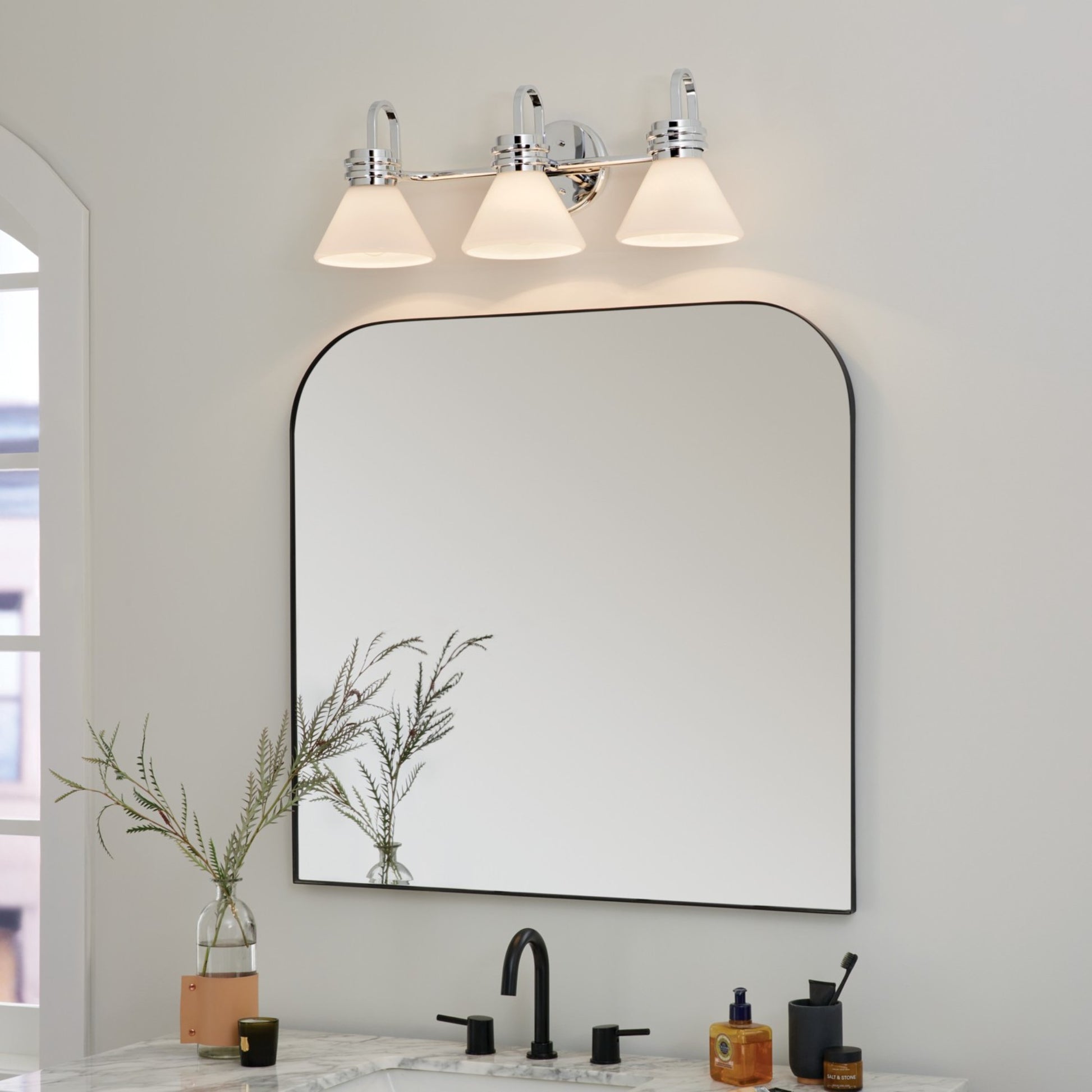 Farum 26" 3-Light Bath Vanity Light, Chrome Finish, Etched Glass - Bees Lighting