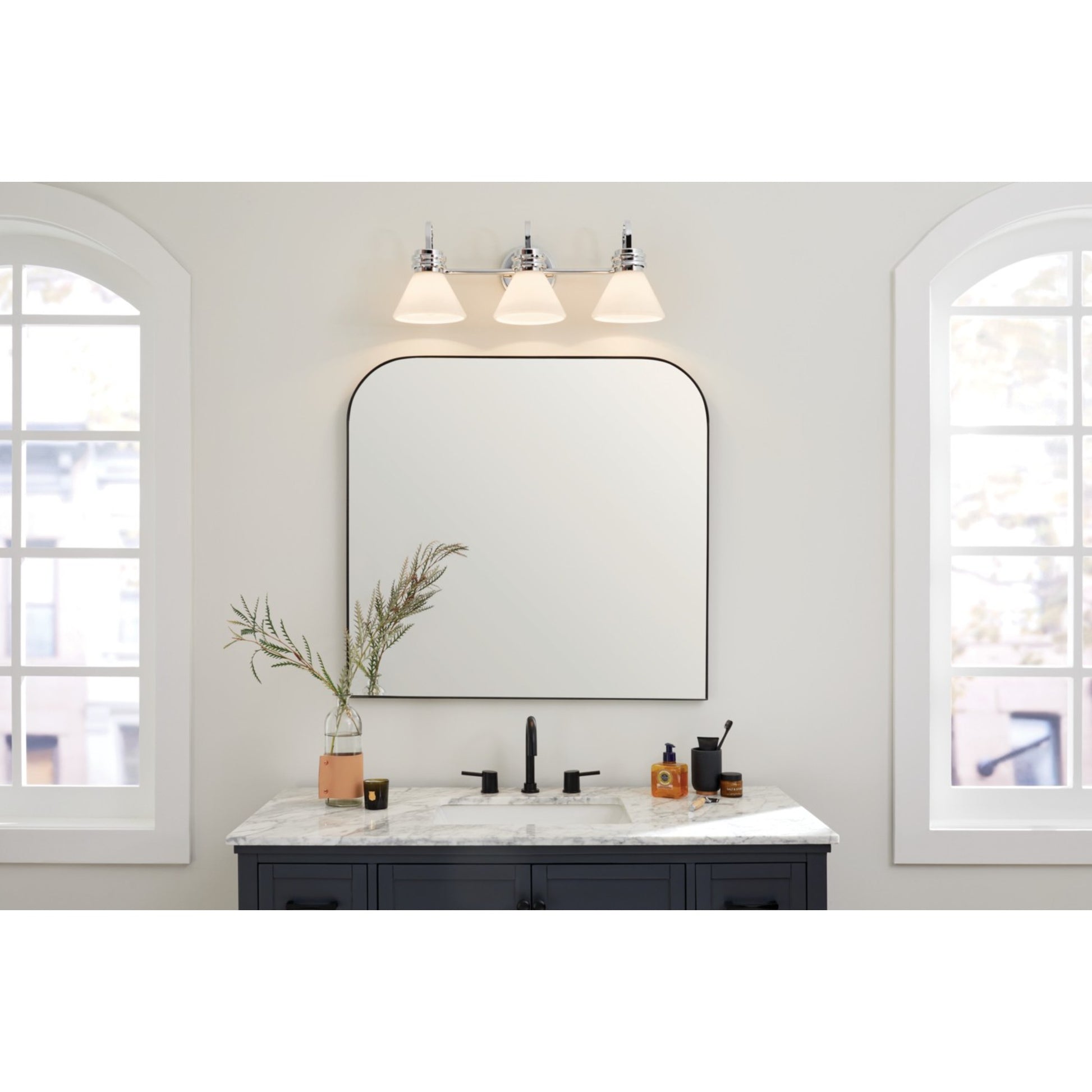 Farum 26" 3-Light Bath Vanity Light, Chrome Finish, Etched Glass - Bees Lighting