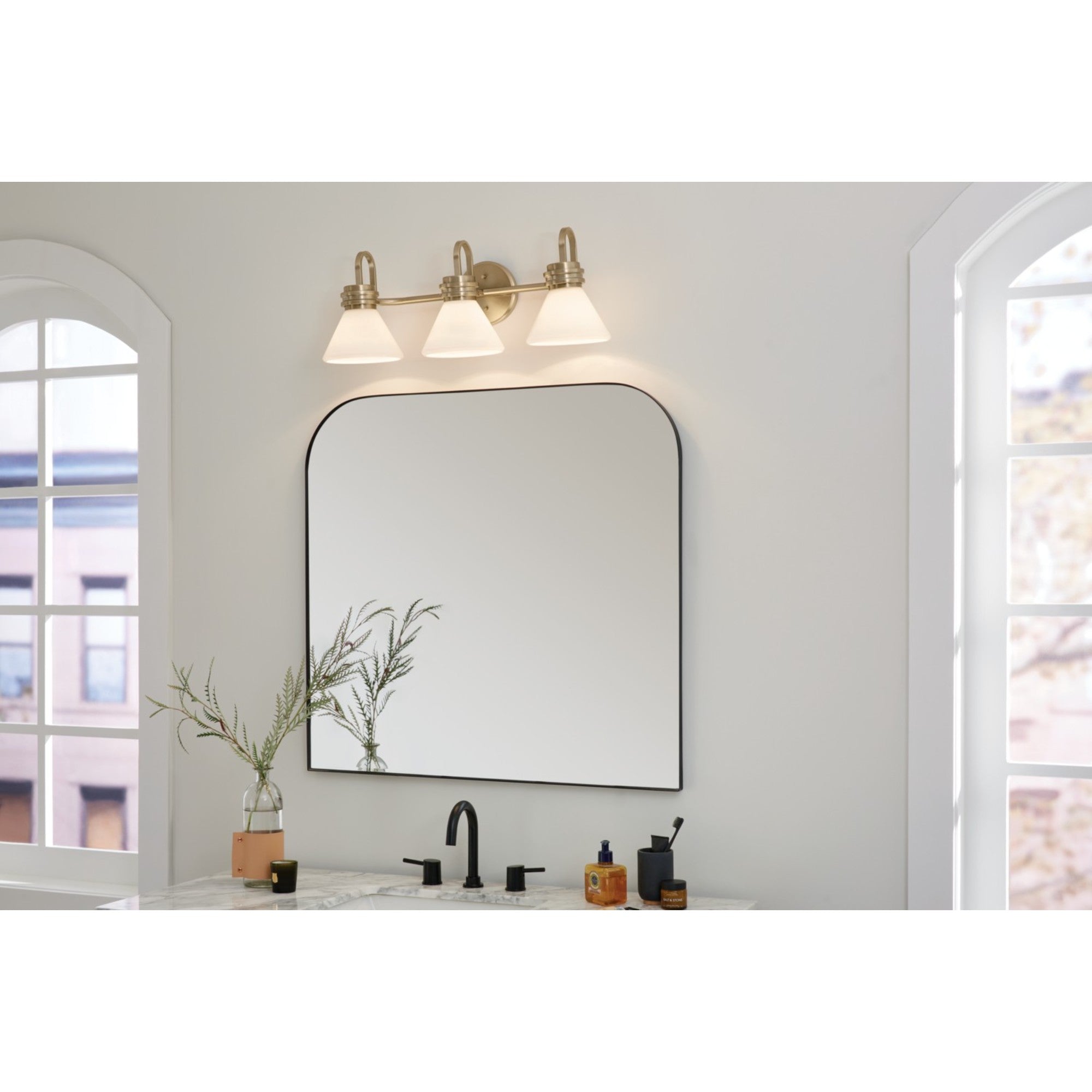 Farum 26" 3-Light Bath Vanity Light, Champagne Bronze Finish, Etched Glass - Bees Lighting