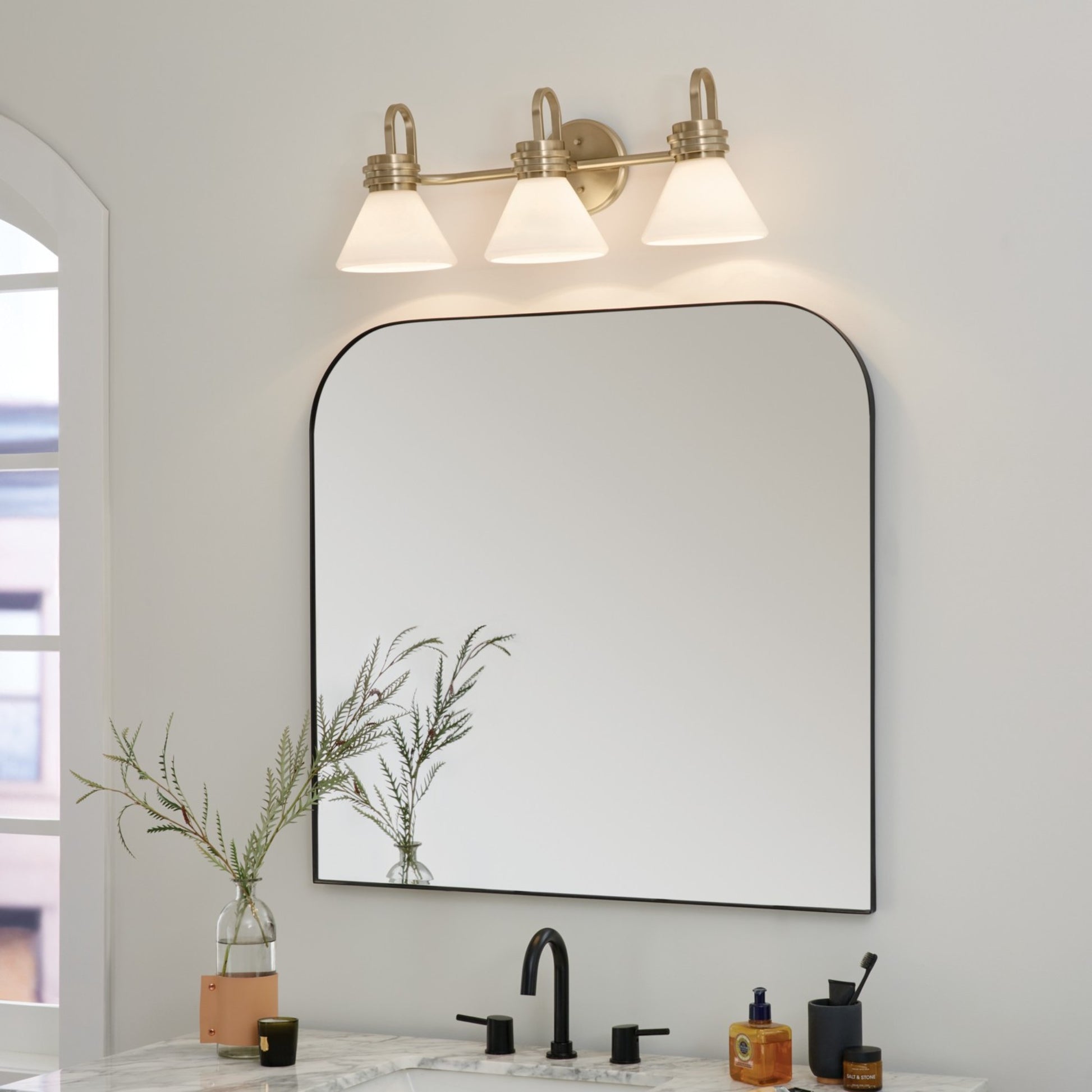 Farum 26" 3-Light Bath Vanity Light, Champagne Bronze Finish, Etched Glass - Bees Lighting