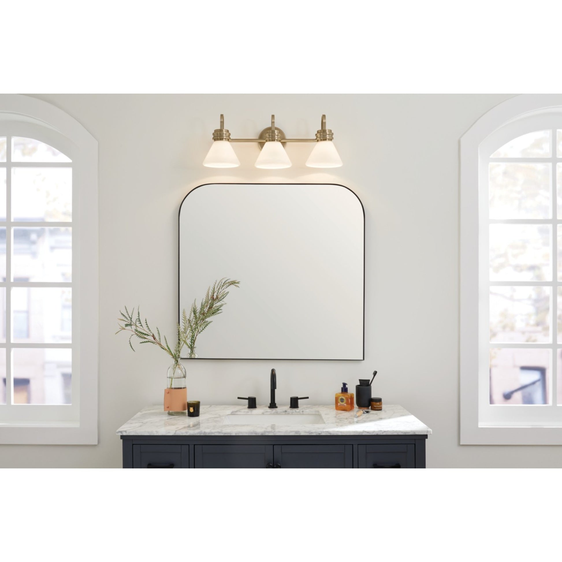 Farum 26" 3-Light Bath Vanity Light, Champagne Bronze Finish, Etched Glass - Bees Lighting