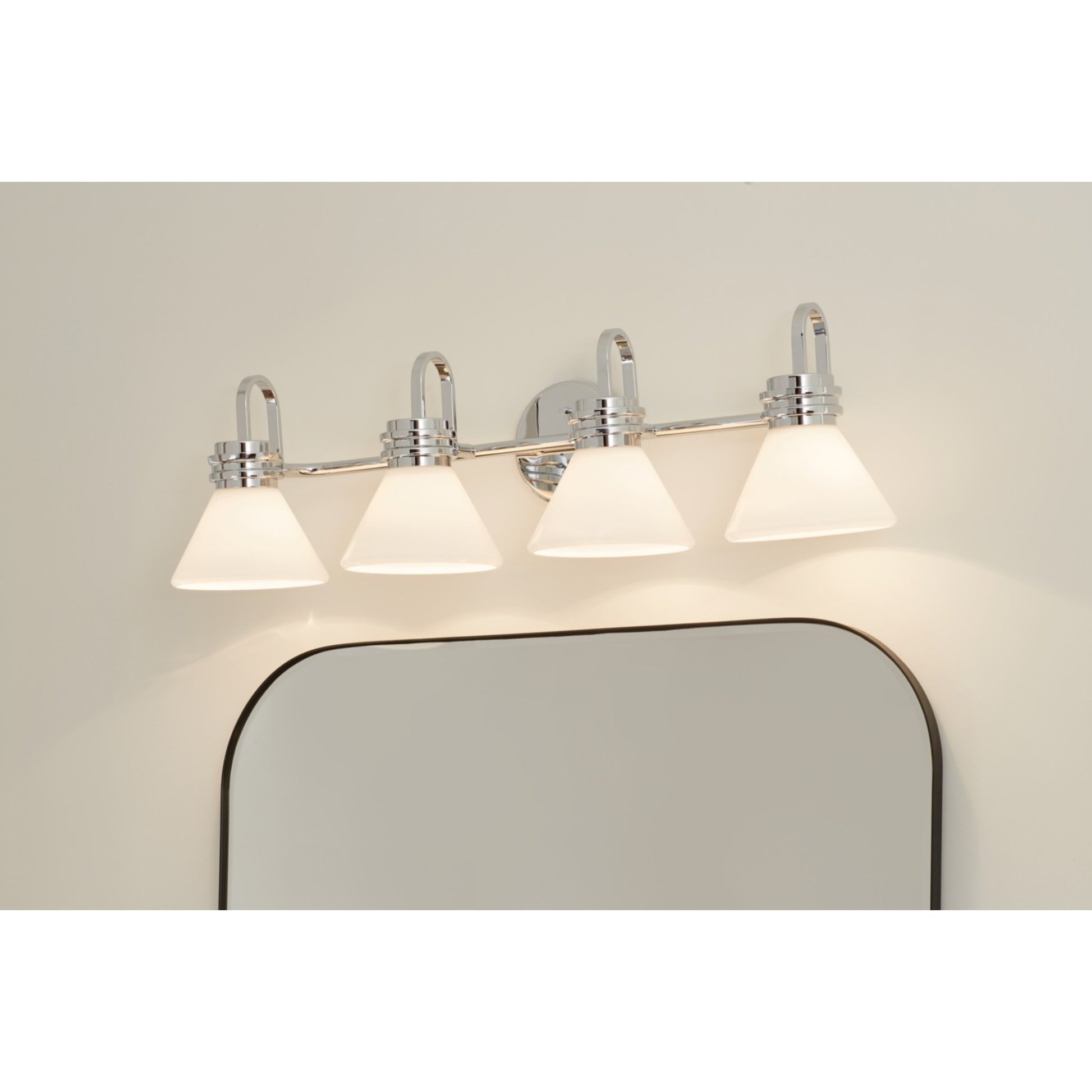 Farum 34" 4-Light Bath Vanity Light, Chrome Finish, Etched Glass - Bees Lighting