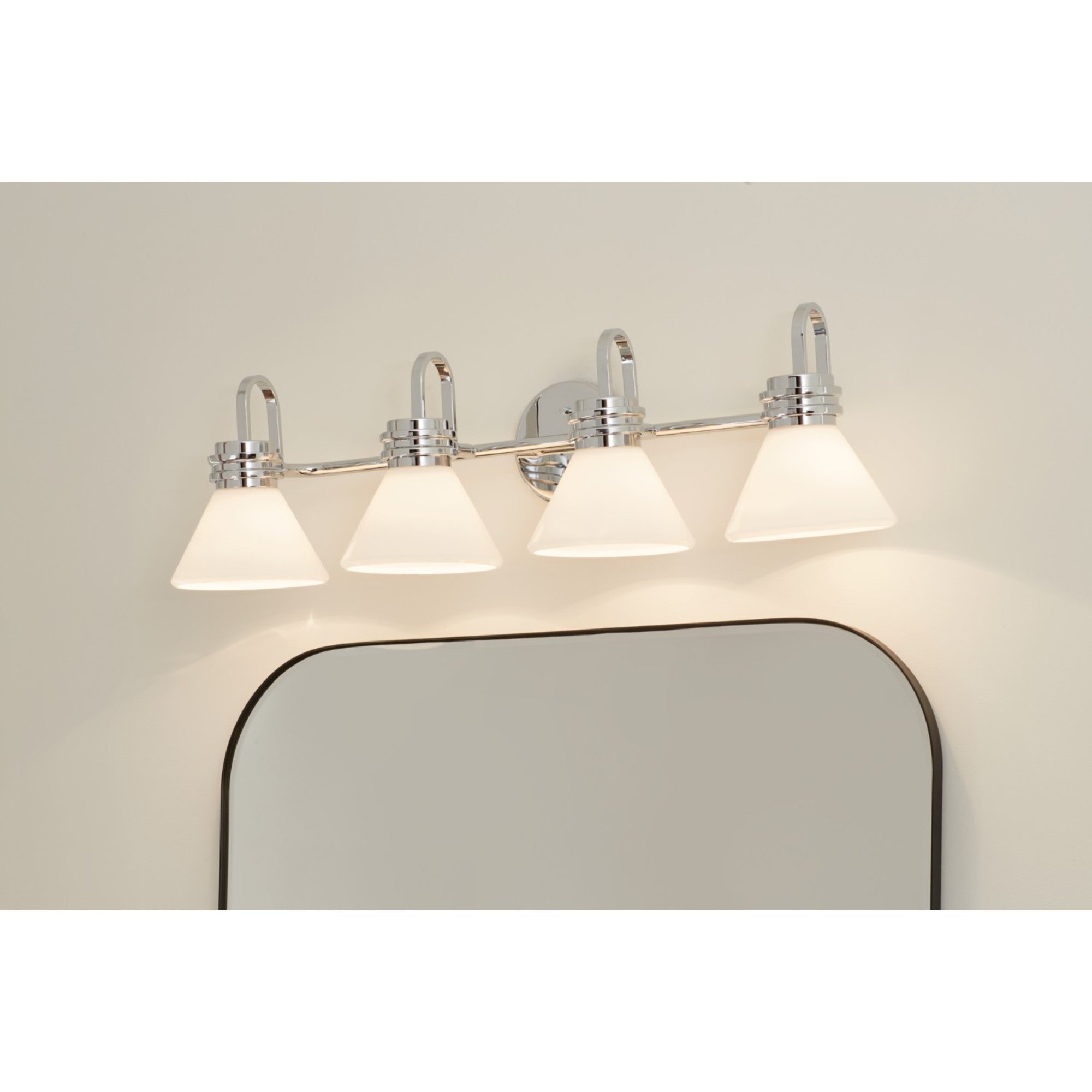 Farum 34" 4-Light Bath Vanity Light, Chrome Finish, Etched Glass - Bees Lighting