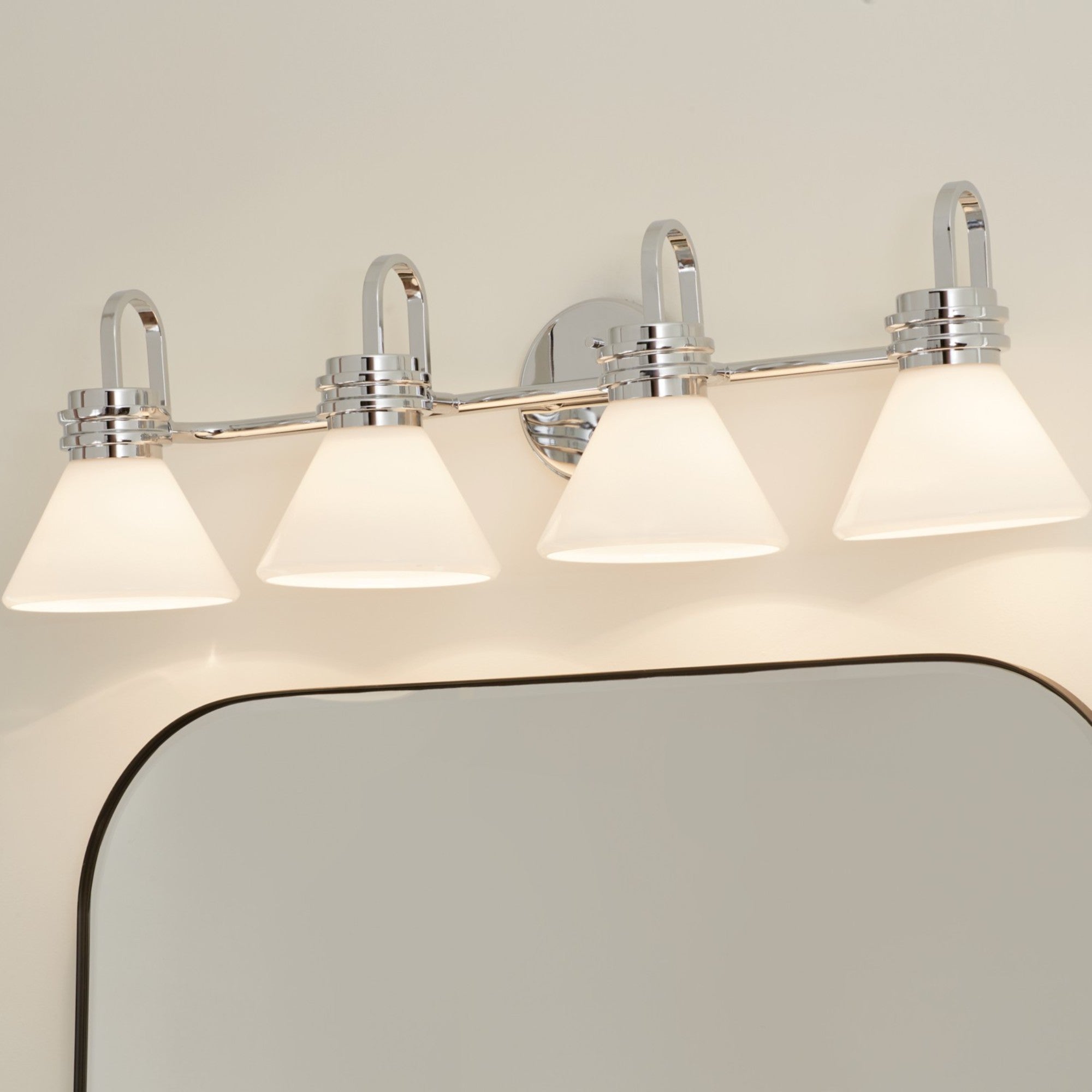 Farum 34" 4-Light Bath Vanity Light, Chrome Finish, Etched Glass - Bees Lighting