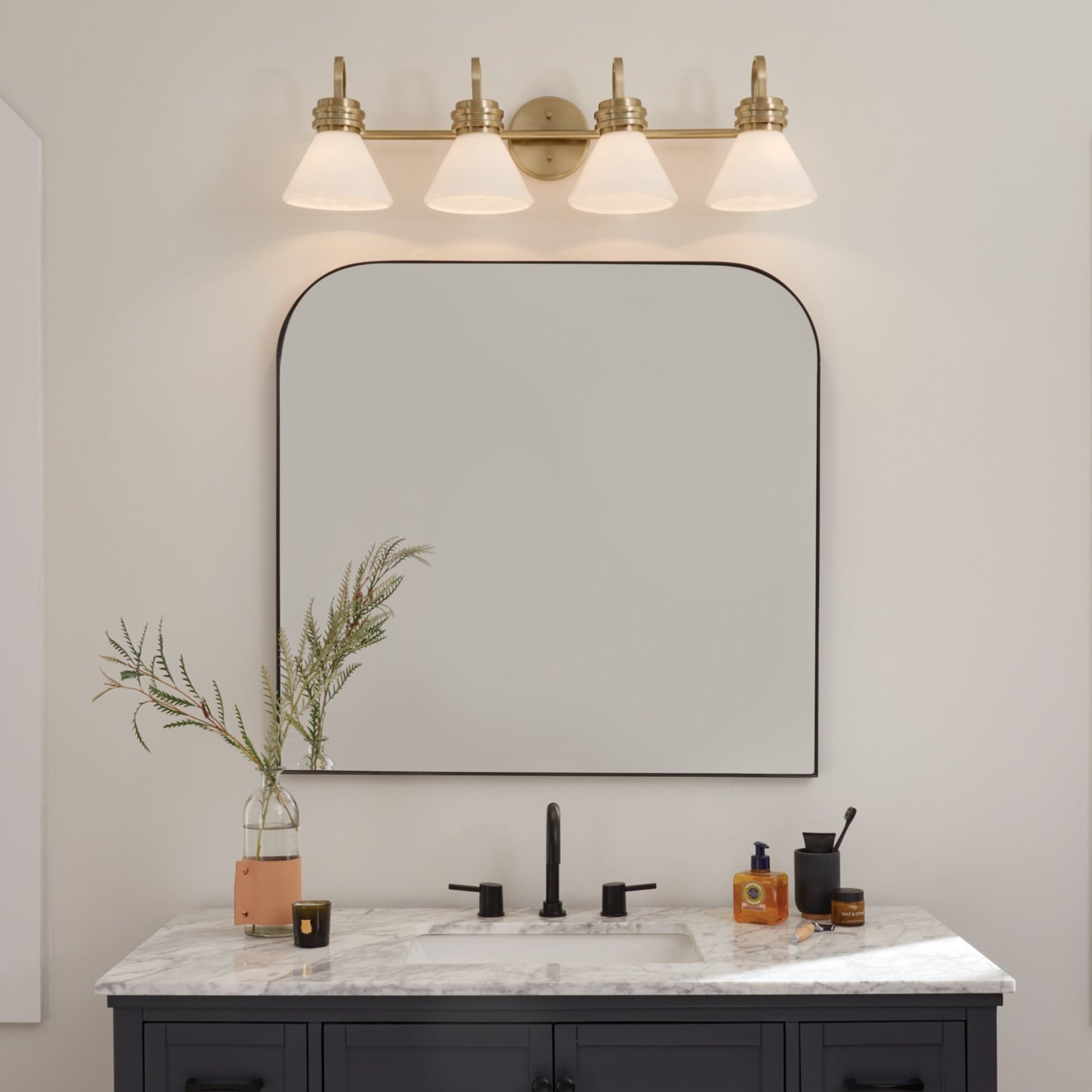 Farum 34" 4-Light Bath Vanity Light, Champagne Bronze Finish, Etched Glass - Bees Lighting