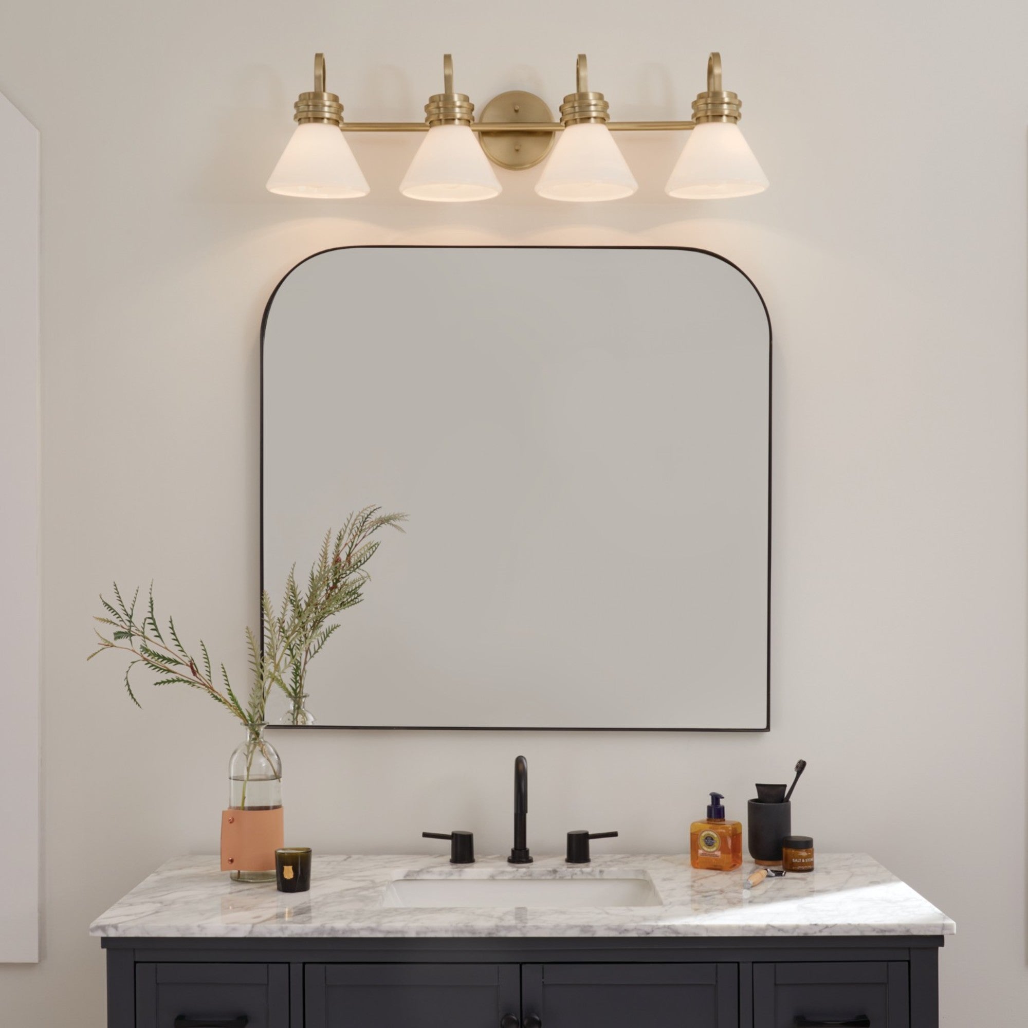 Farum 34" 4-Light Bath Vanity Light, Champagne Bronze Finish, Etched Glass - Bees Lighting