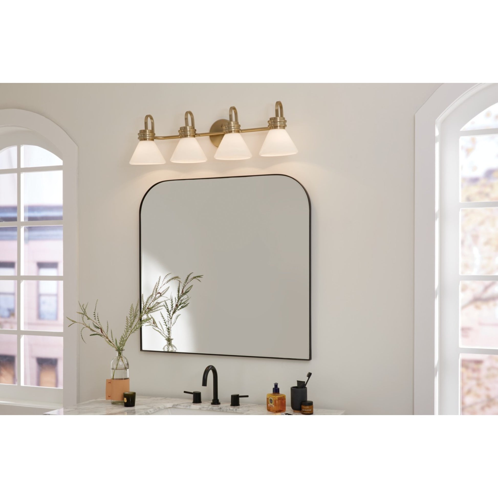 Farum 34" 4-Light Bath Vanity Light, Champagne Bronze Finish, Etched Glass - Bees Lighting