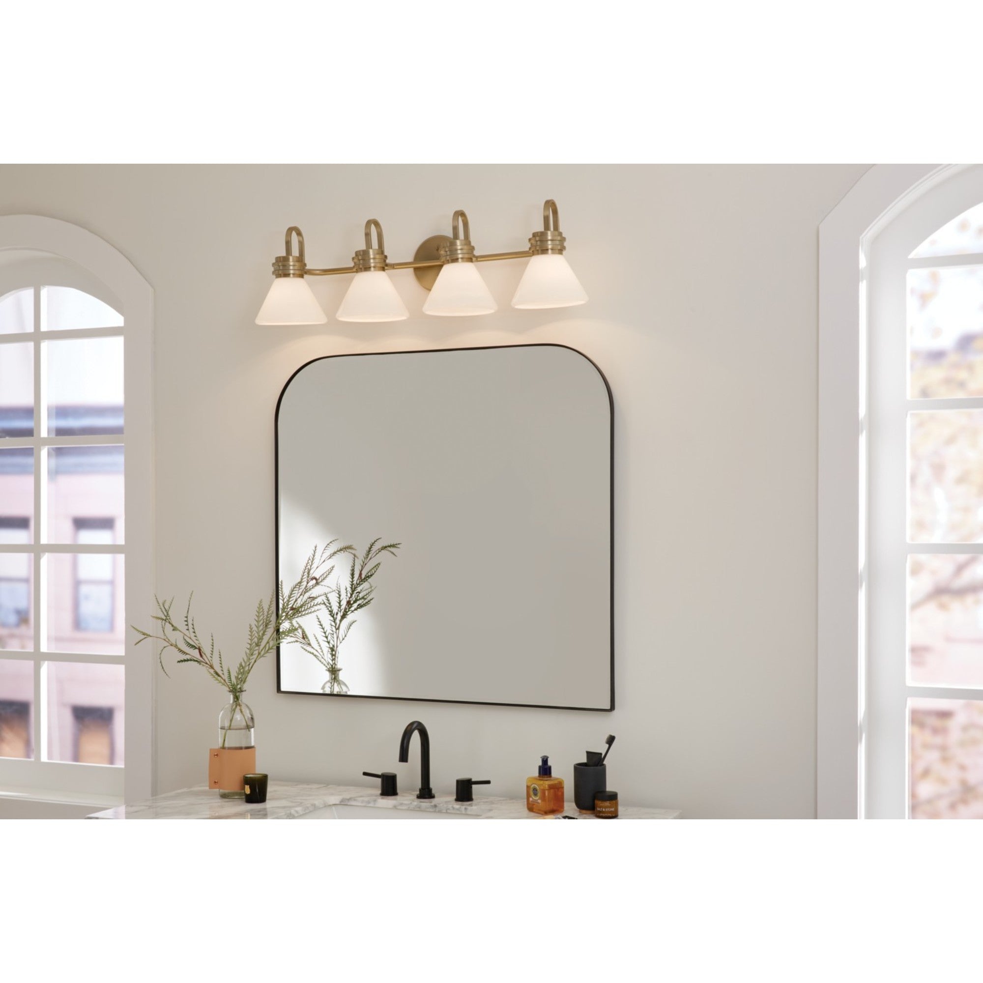 Farum 34" 4-Light Bath Vanity Light, Champagne Bronze Finish, Etched Glass - Bees Lighting