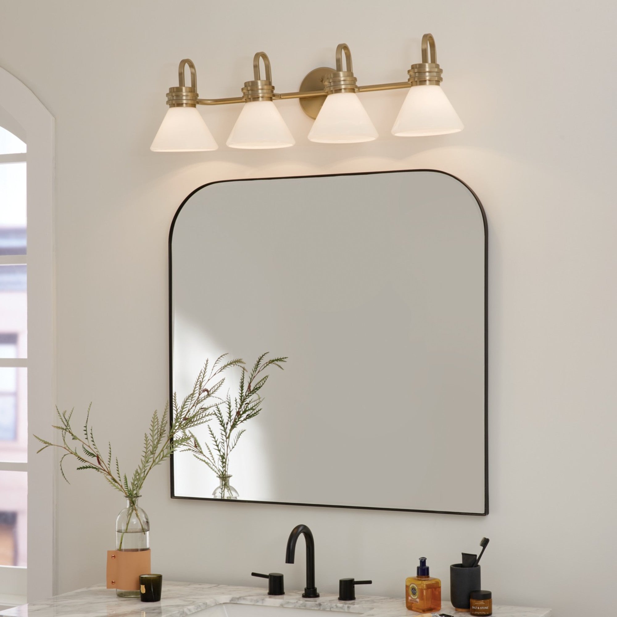 Farum 34" 4-Light Bath Vanity Light, Champagne Bronze Finish, Etched Glass - Bees Lighting
