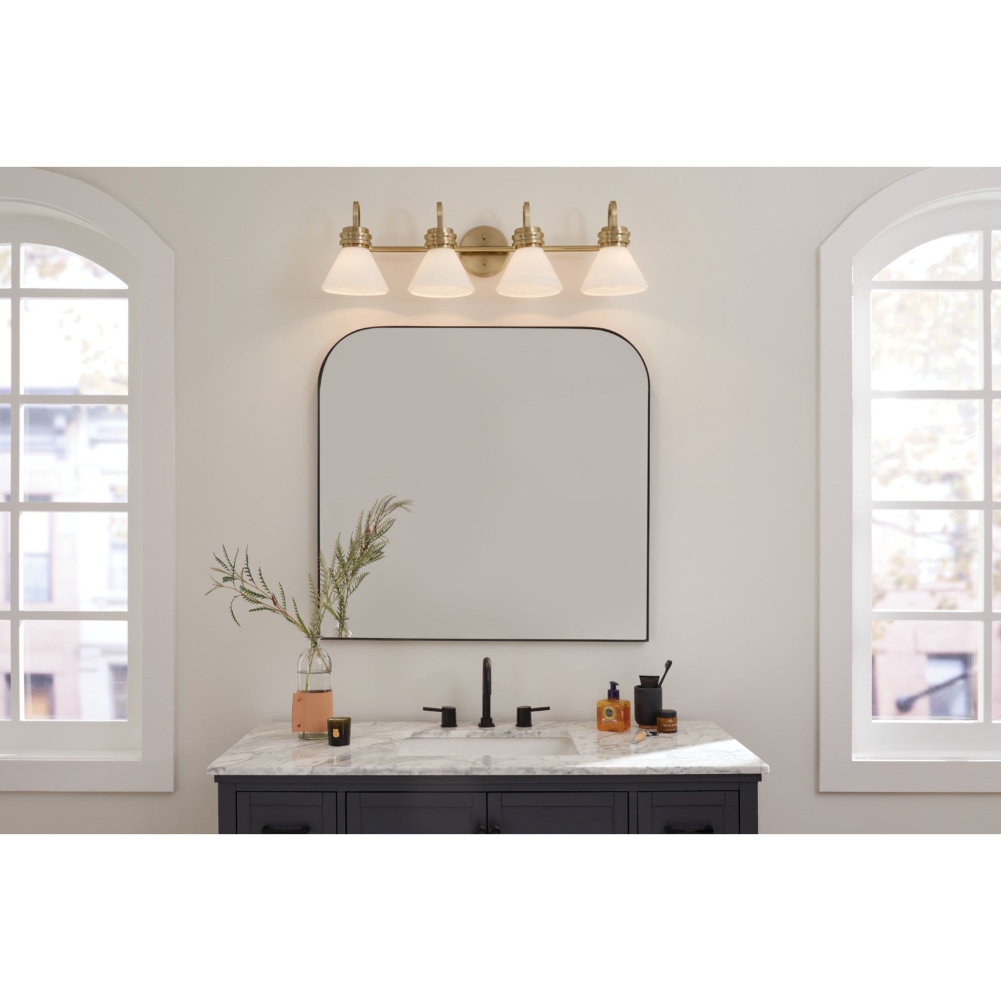 Farum 34" 4-Light Bath Vanity Light, Champagne Bronze Finish, Etched Glass - Bees Lighting