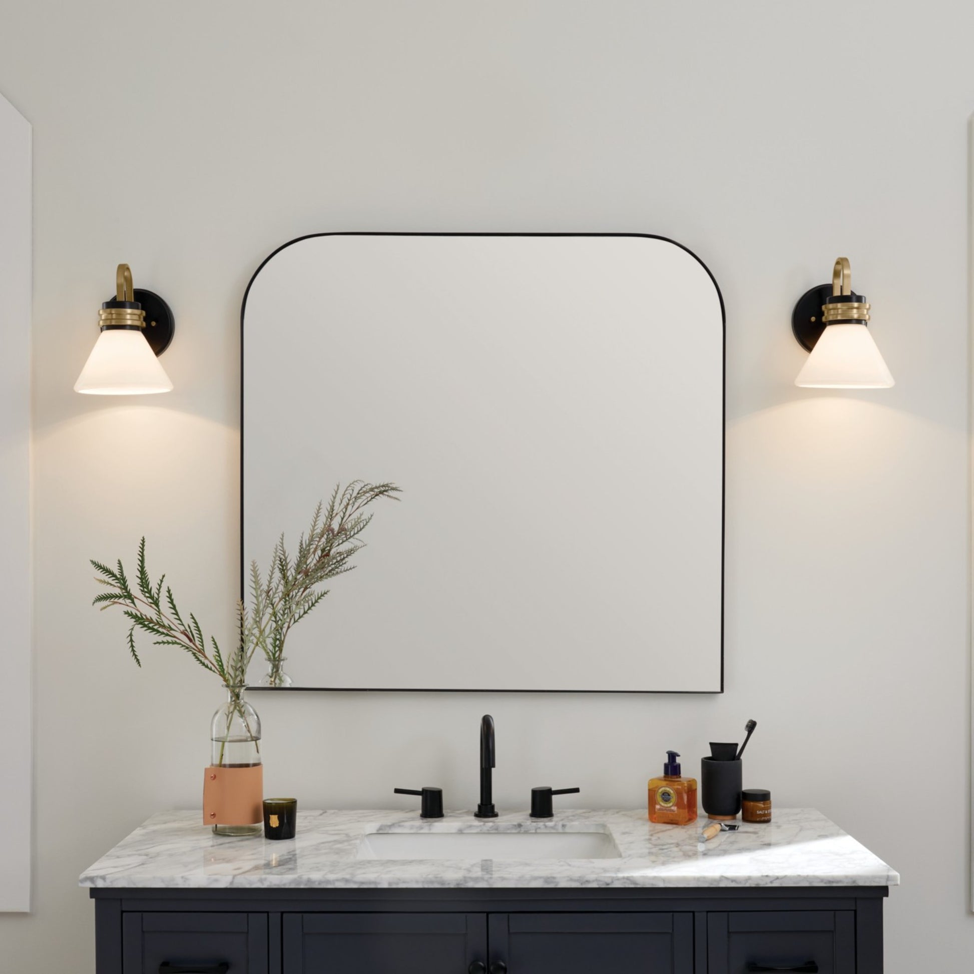 Farum 7" Wall Sconce, Black Finish, Opal Glass - Bees Lighting