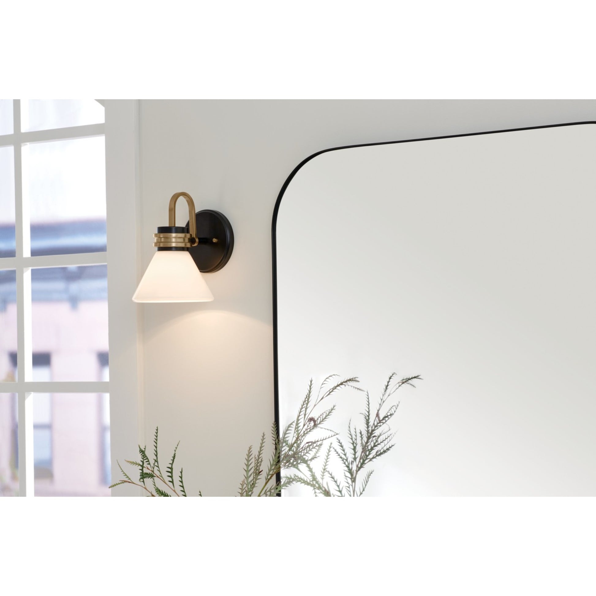 Farum 7" Wall Sconce, Black Finish, Opal Glass - Bees Lighting