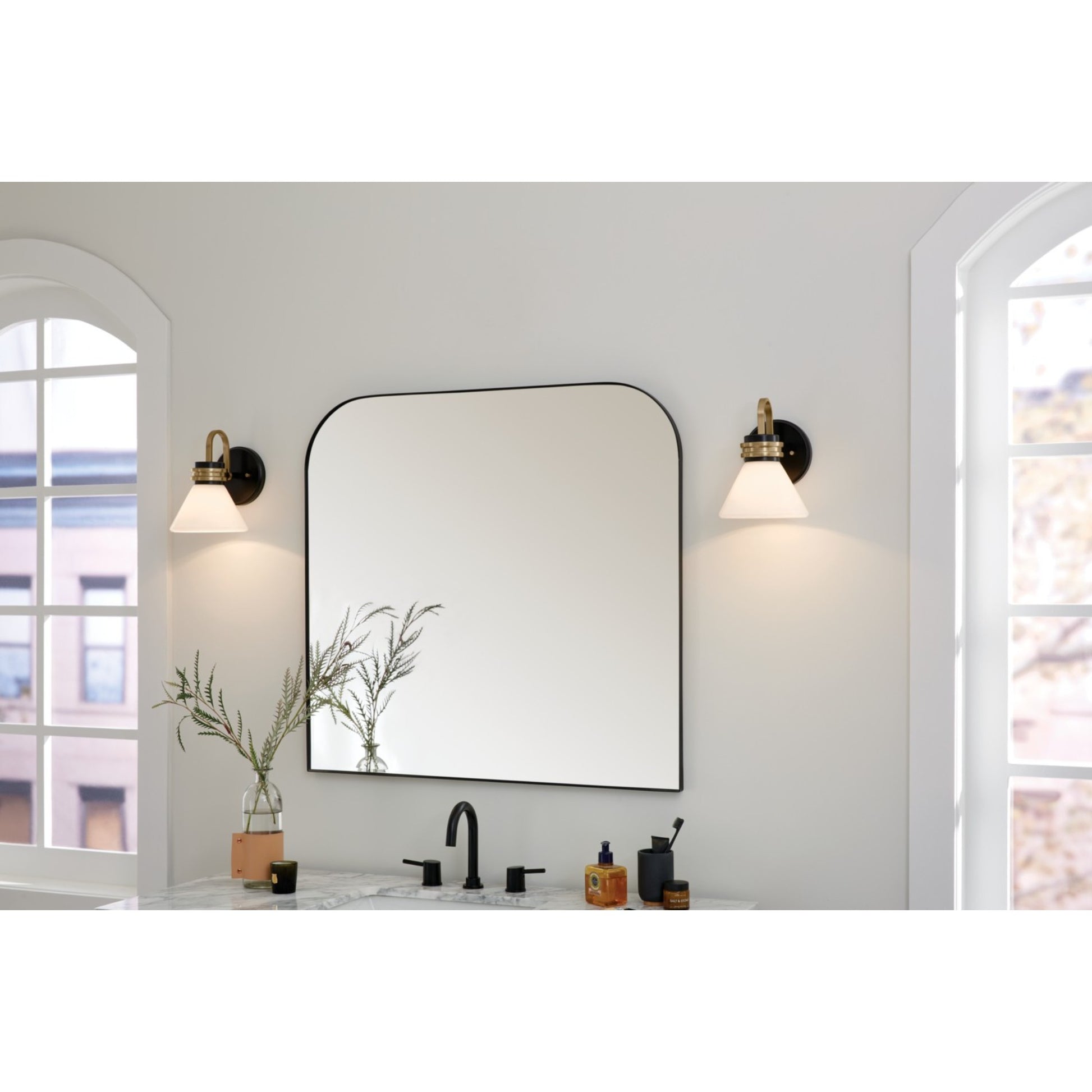 Farum 7" Wall Sconce, Black Finish, Opal Glass - Bees Lighting