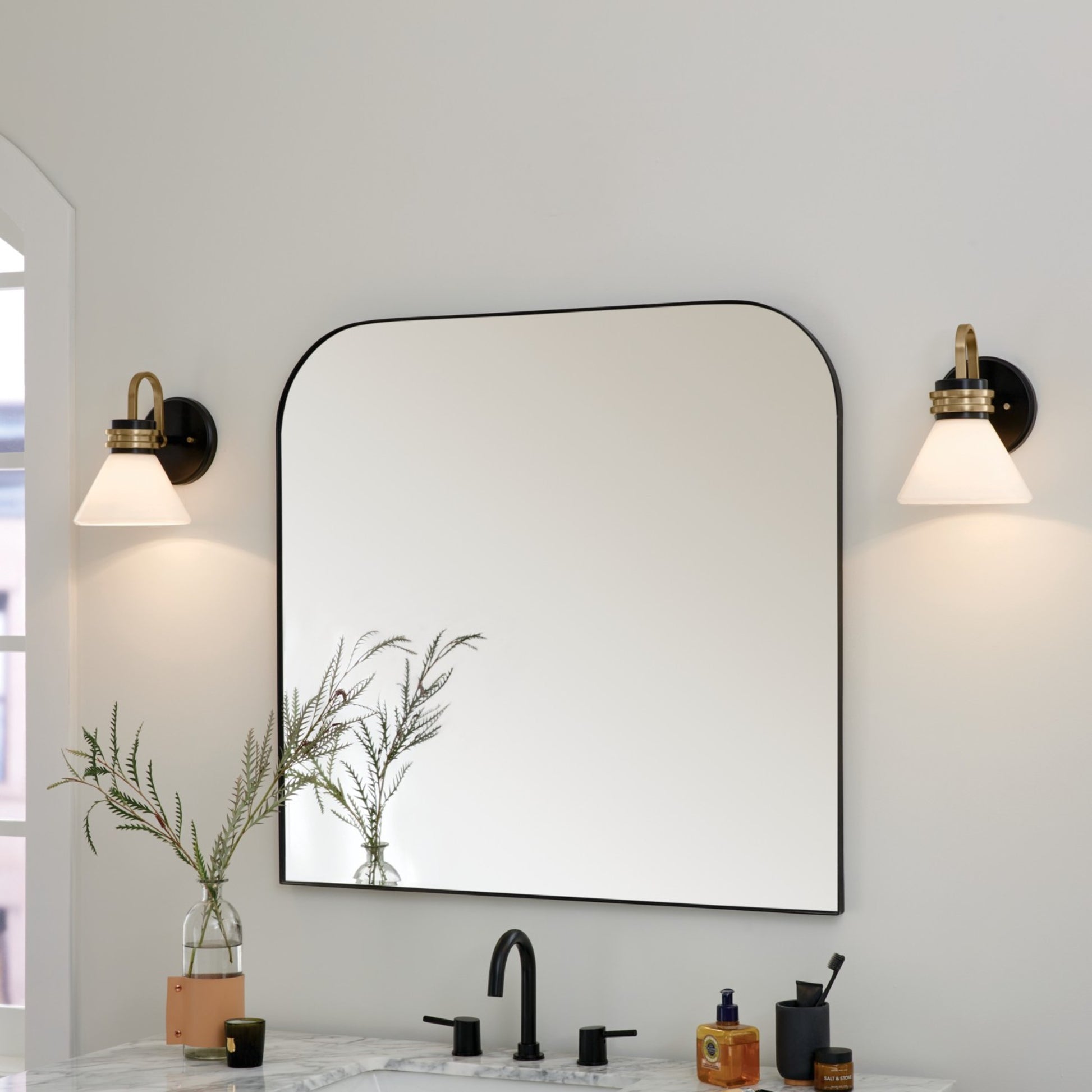 Farum 7" Wall Sconce, Black Finish, Opal Glass - Bees Lighting
