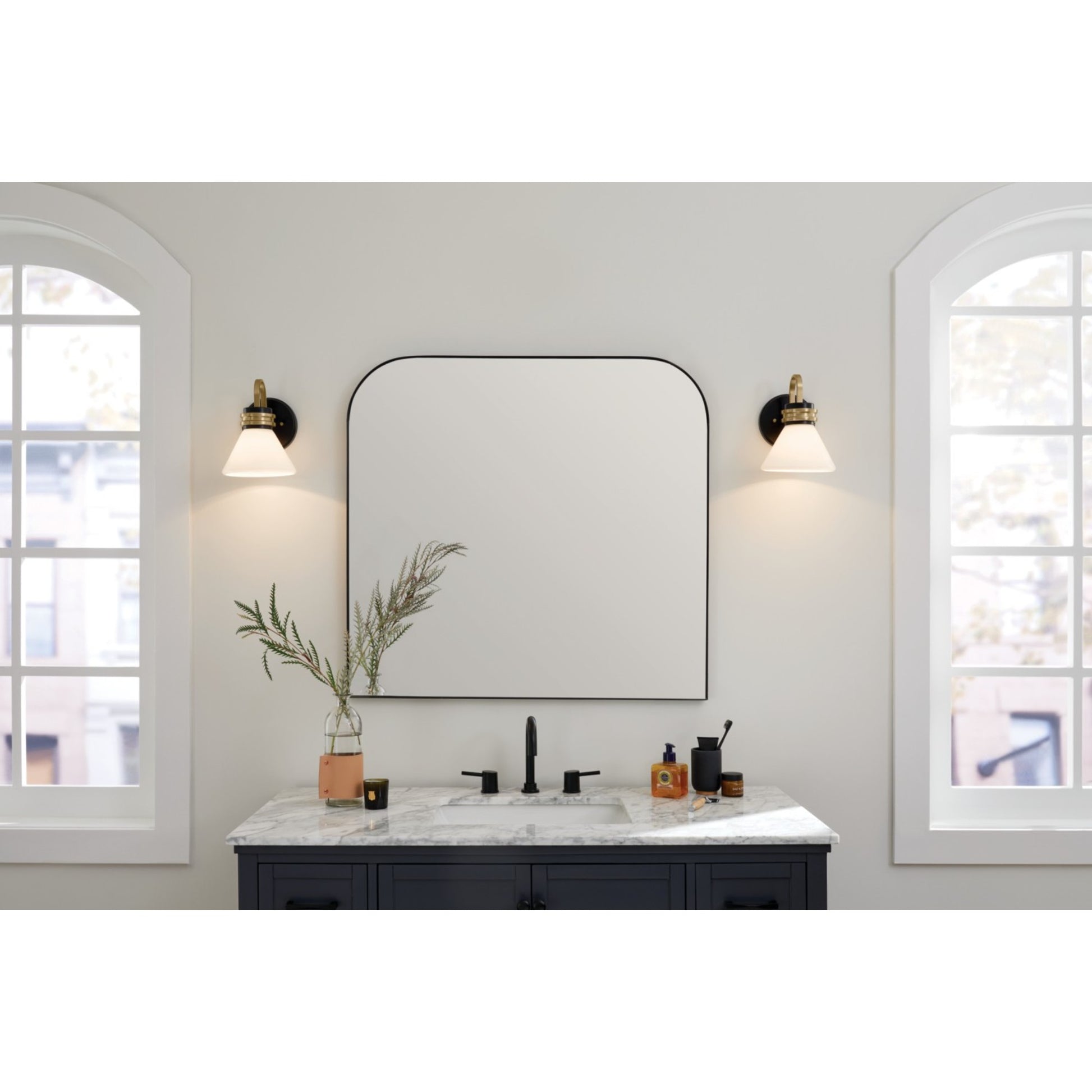 Farum 7" Wall Sconce, Black Finish, Opal Glass - Bees Lighting