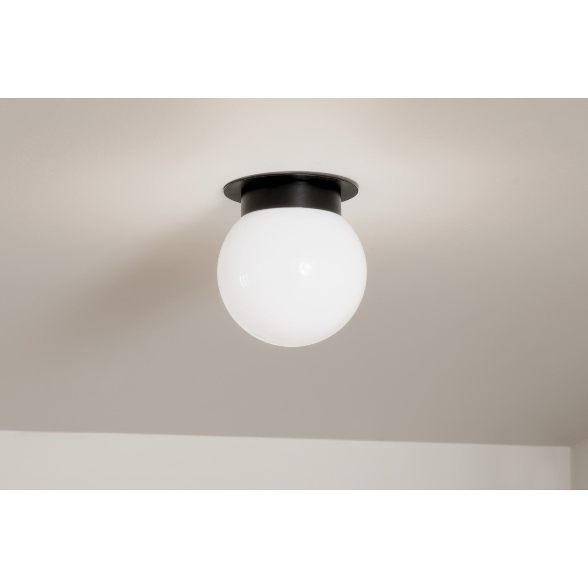 Albers 9" 1-Light Globe Flush Mount Light with Opal Glass, Black Finish - Bees Lighting