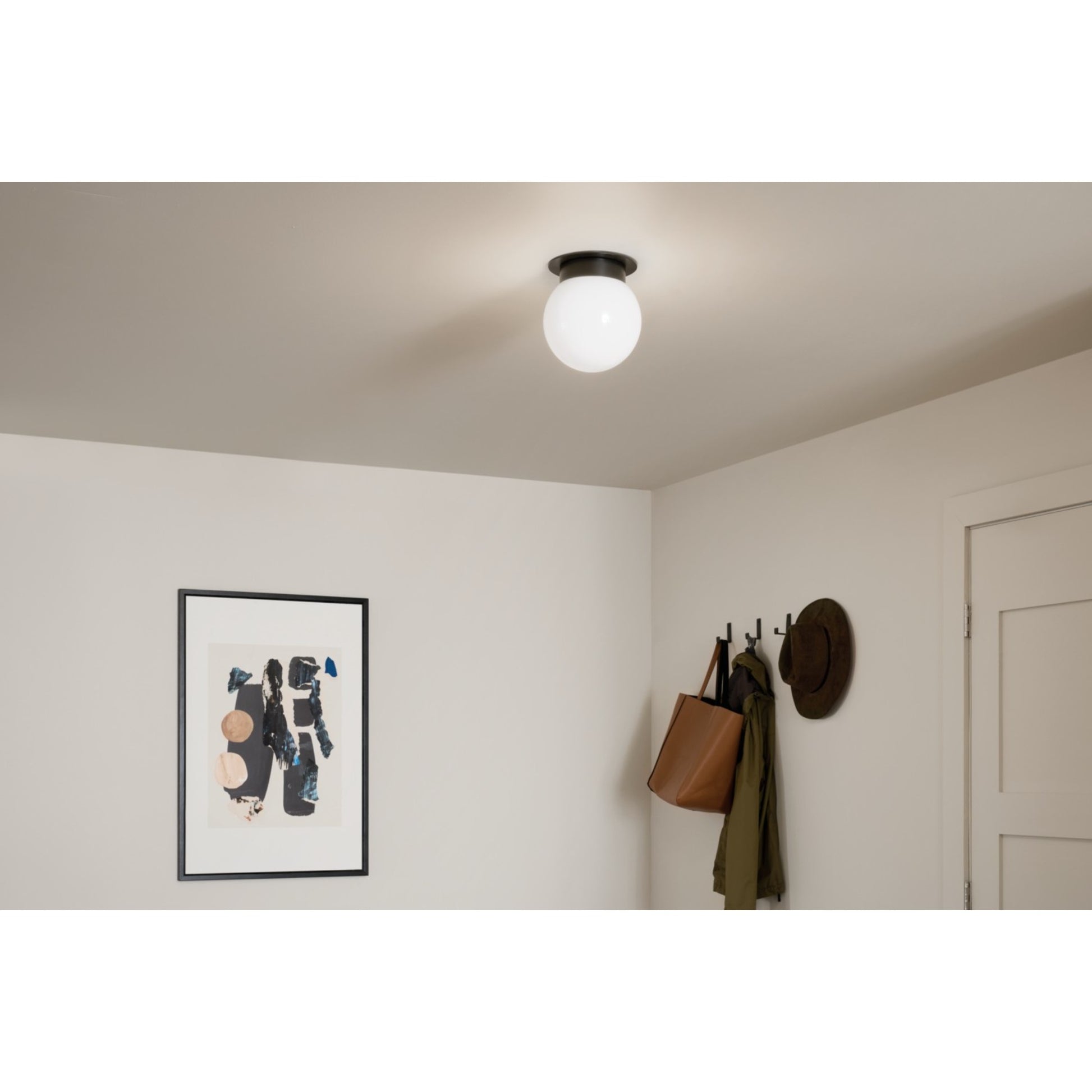 Albers 9" 1-Light Globe Flush Mount Light with Opal Glass, Black Finish - Bees Lighting