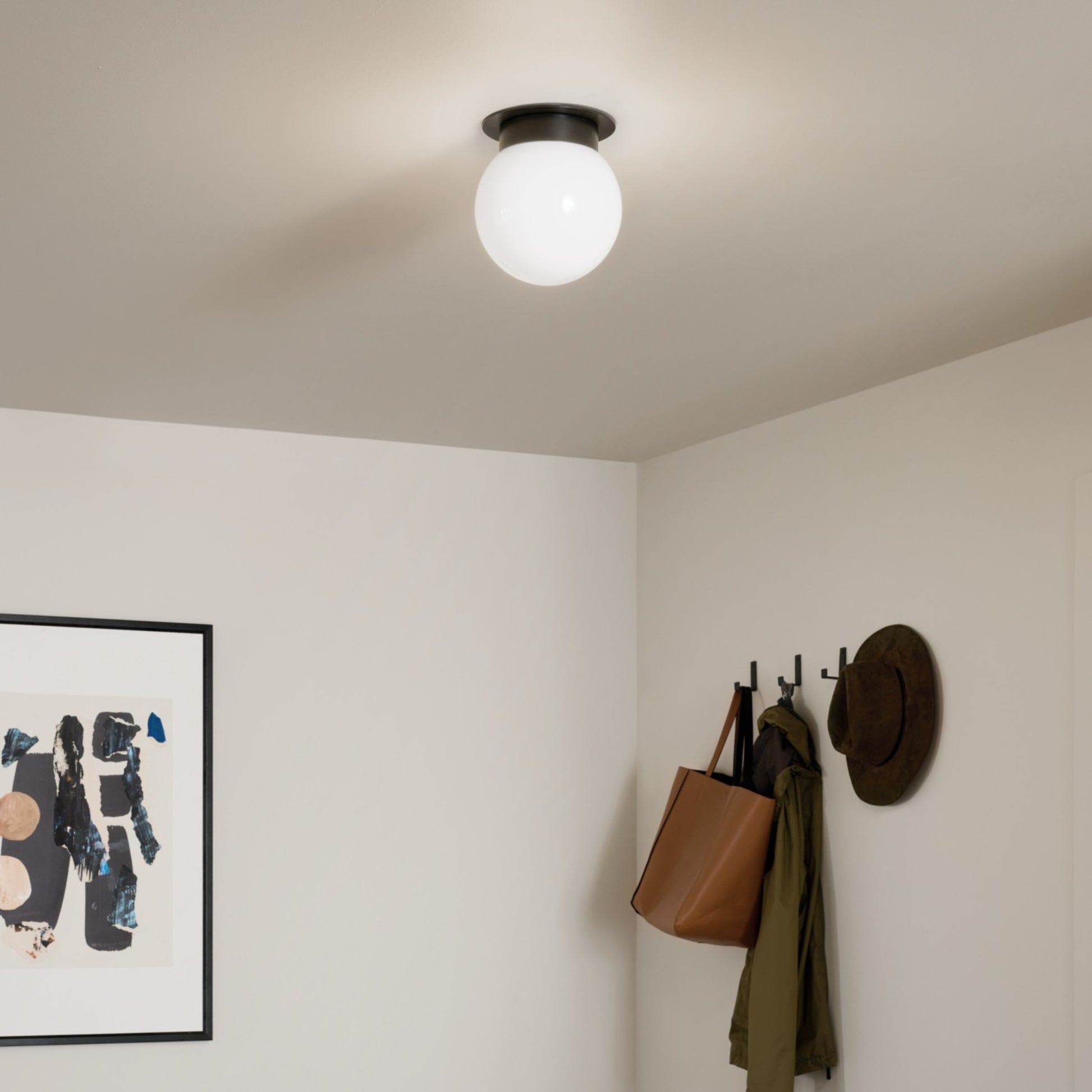 Albers 9" 1-Light Globe Flush Mount Light with Opal Glass, Black Finish - Bees Lighting