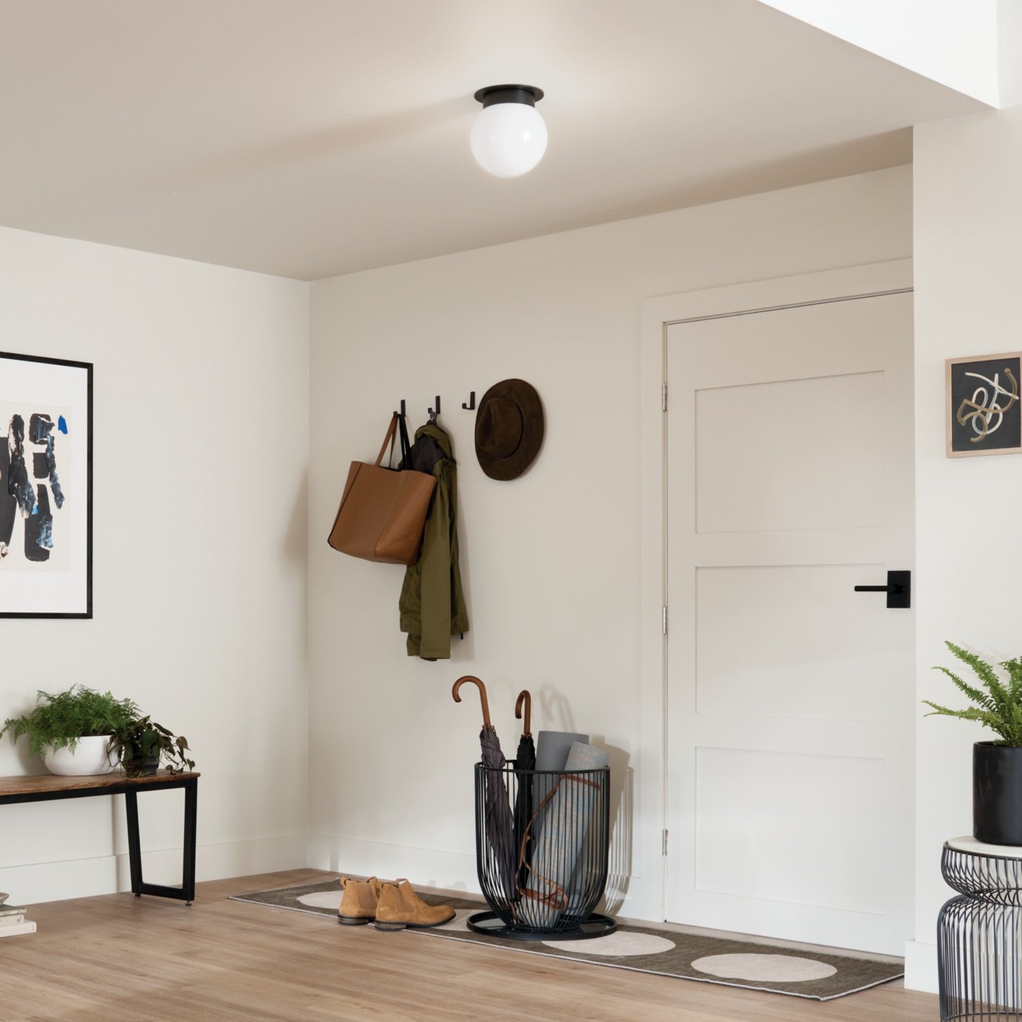 Albers 9" 1-Light Globe Flush Mount Light with Opal Glass, Black Finish - Bees Lighting