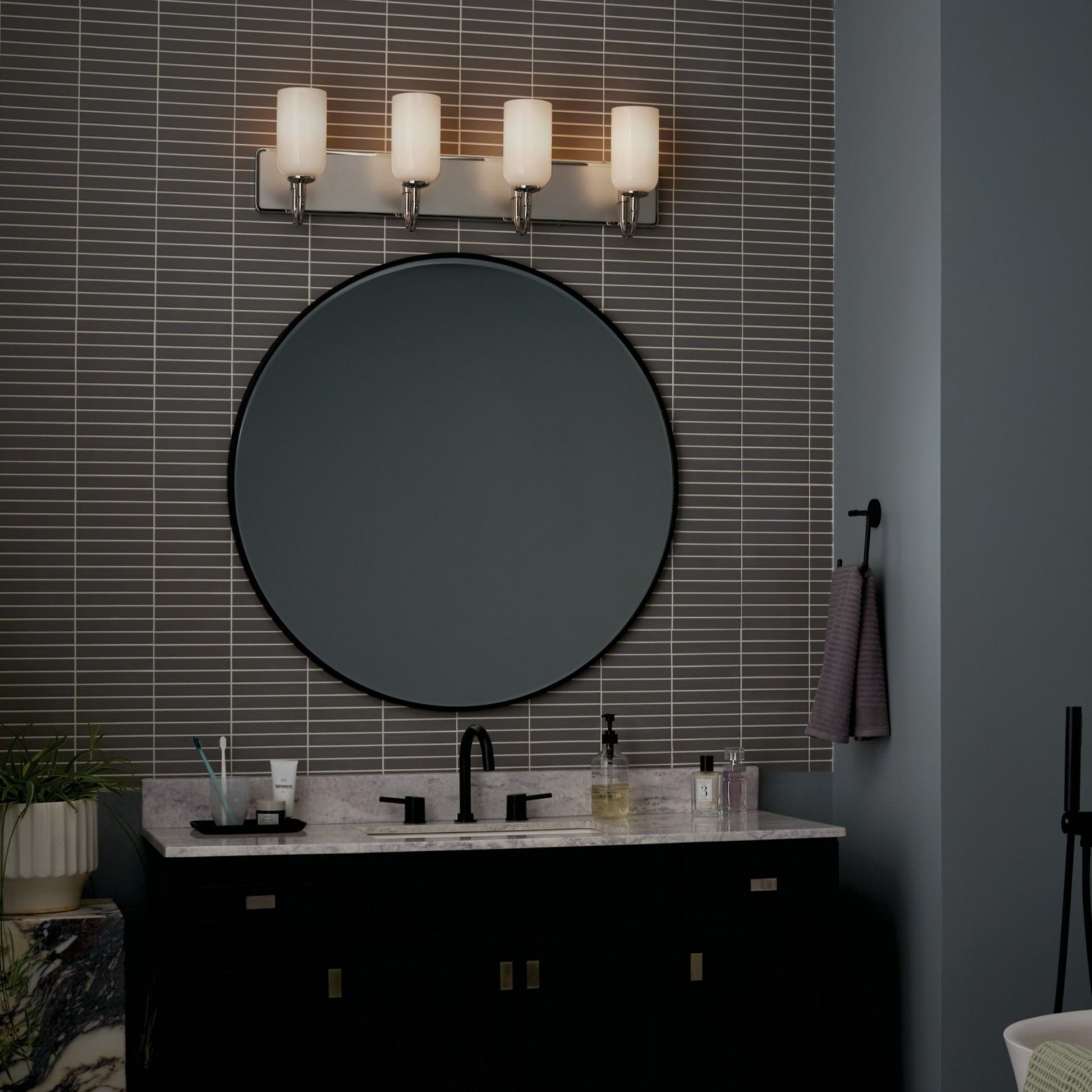 Solia 32" 4-Light Bath Vanity Light, Polished Nickel Finish - Bees Lighting