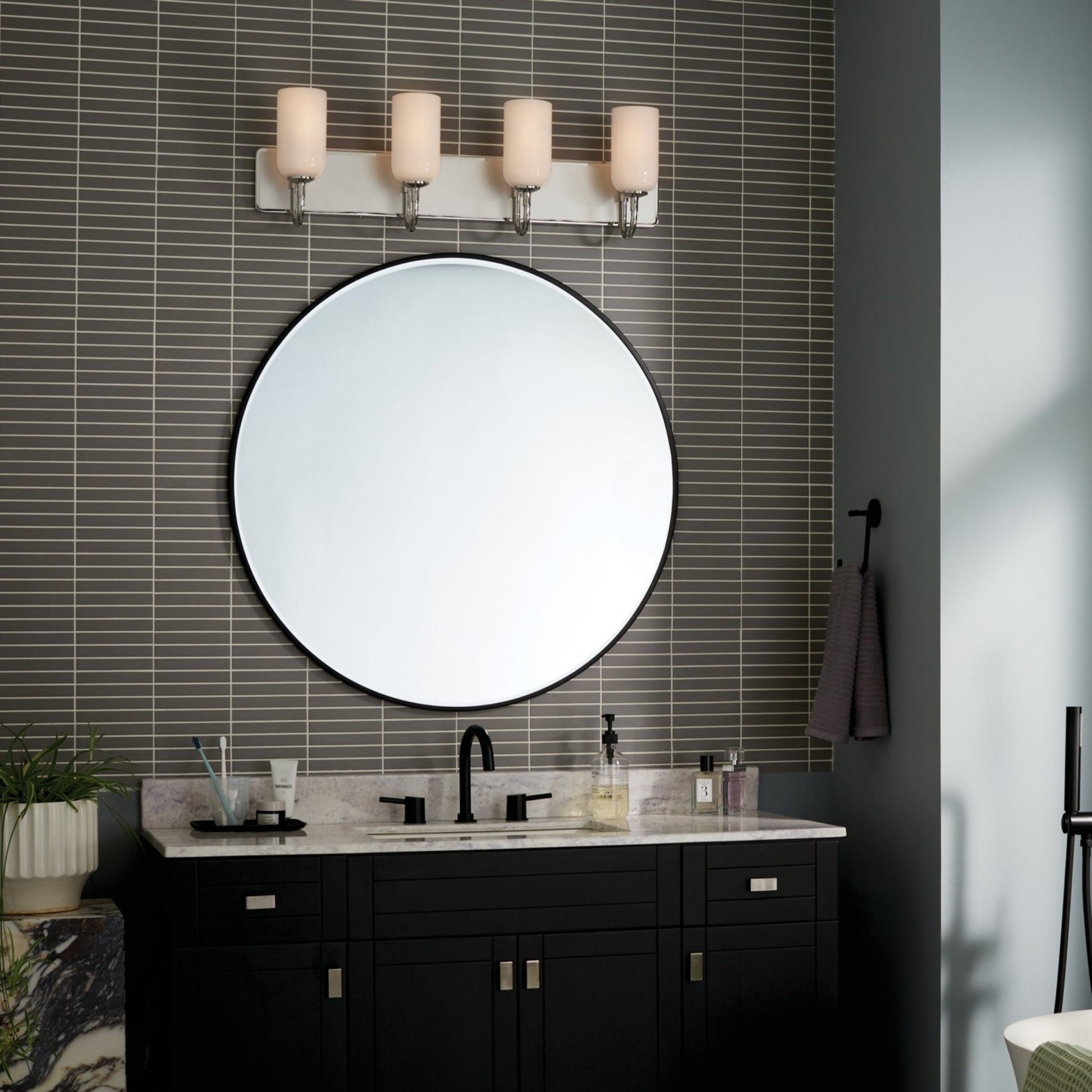 Solia 32" 4-Light Bath Vanity Light, Polished Nickel Finish - Bees Lighting