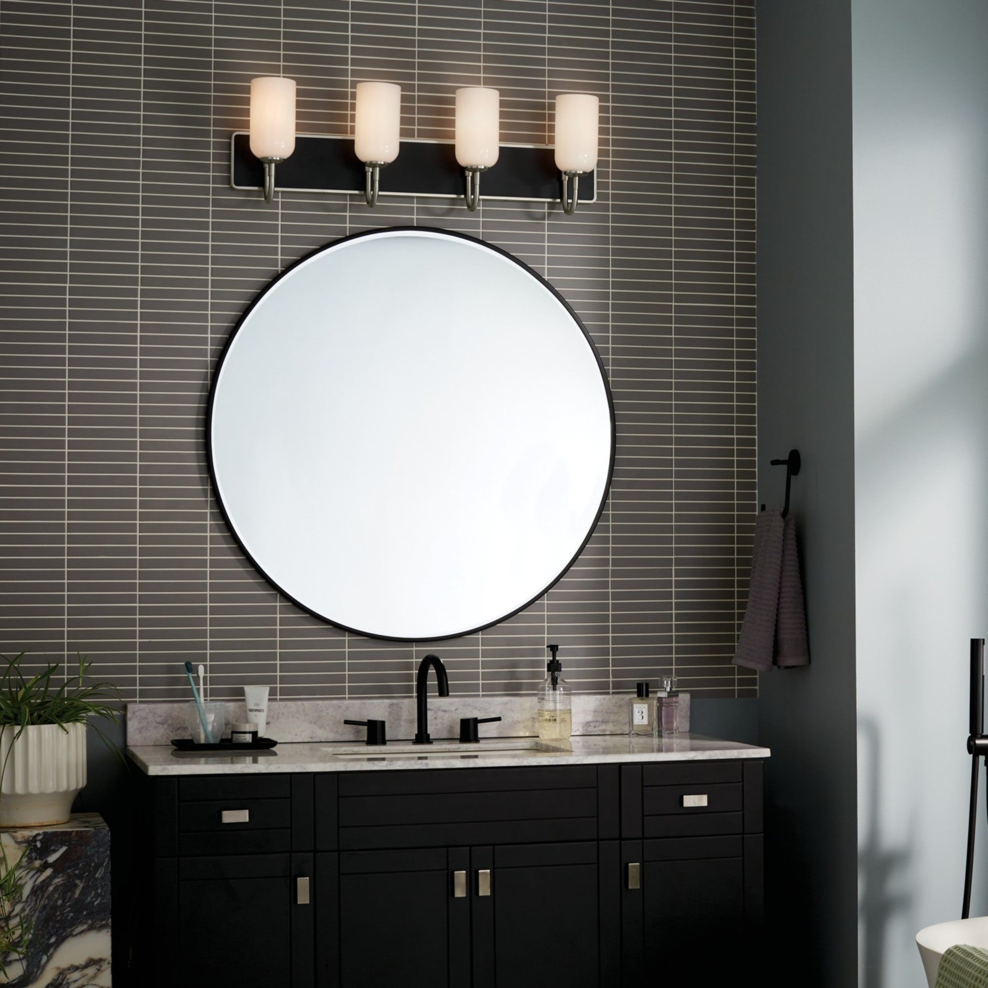 Solia 32" 4-Light Bath Vanity Light, Brushed Nickel Finish - Bees Lighting