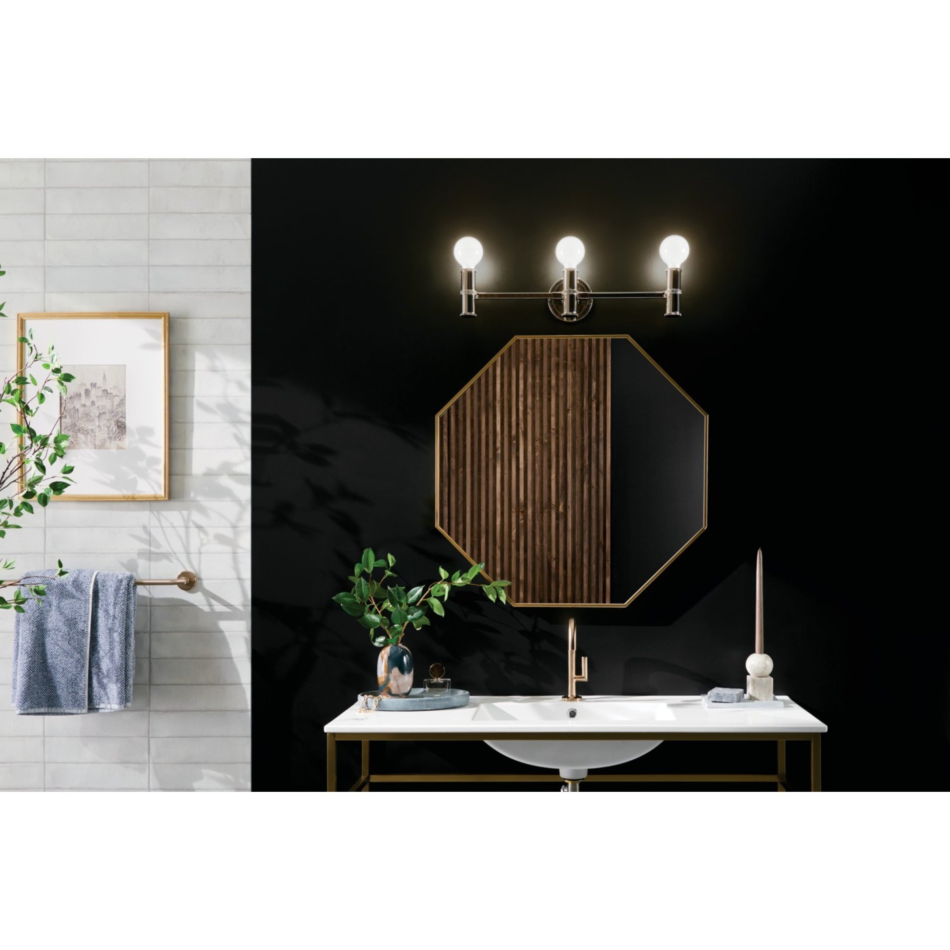 Torche 24" 3-Light Bath Vanity Light, Polished Nickel Finish - Bees Lighting