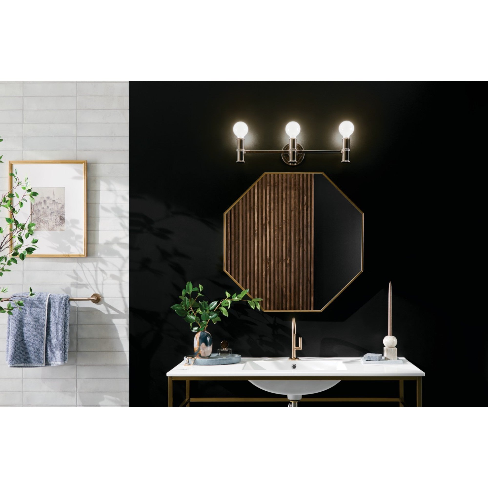 Torche 24" 3-Light Bath Vanity Light, Polished Nickel Finish - Bees Lighting