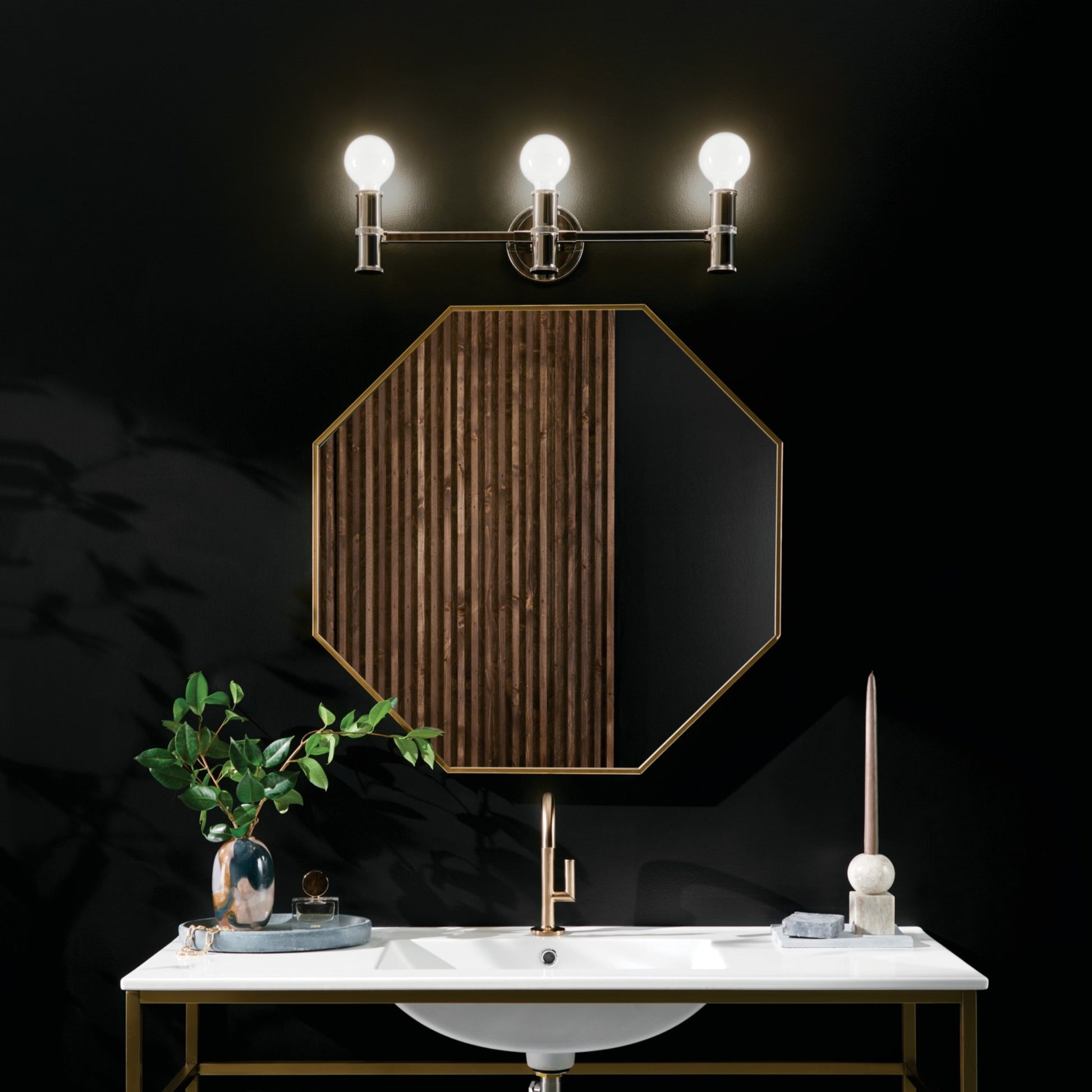 Torche 24" 3-Light Bath Vanity Light, Polished Nickel Finish - Bees Lighting