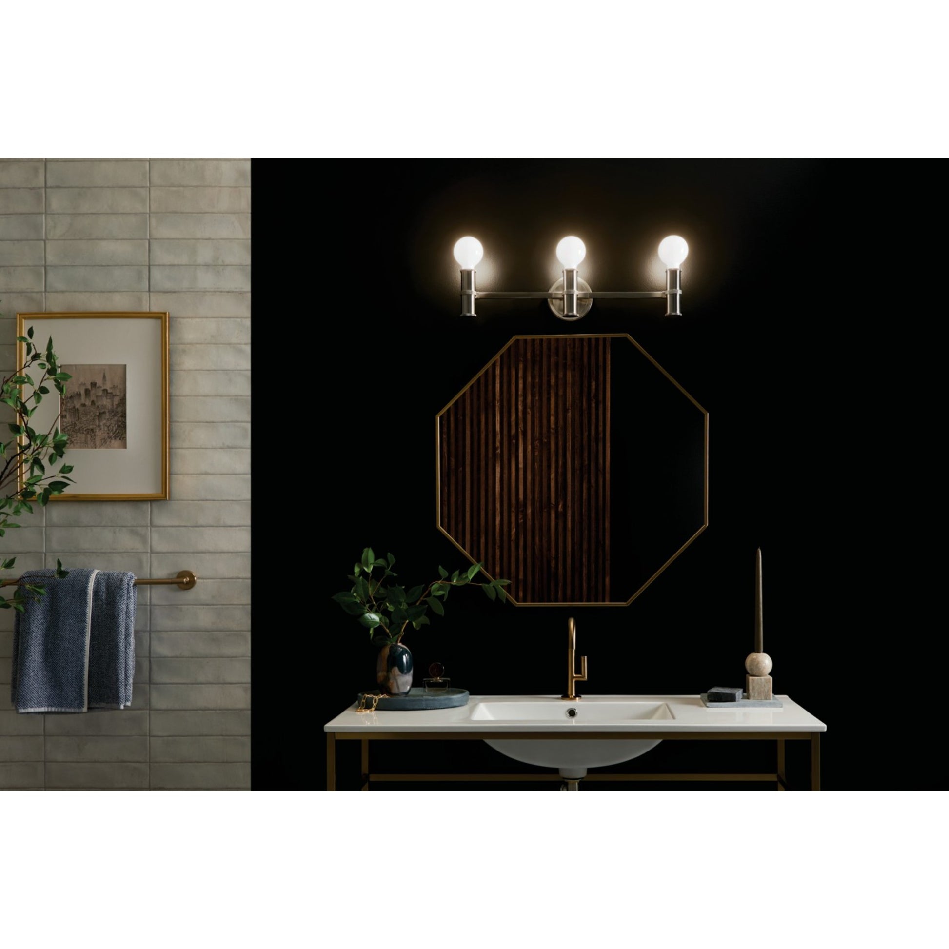 Torche 24" 3-Light Bath Vanity Light, Brushed Nickel Finish - Bees Lighting