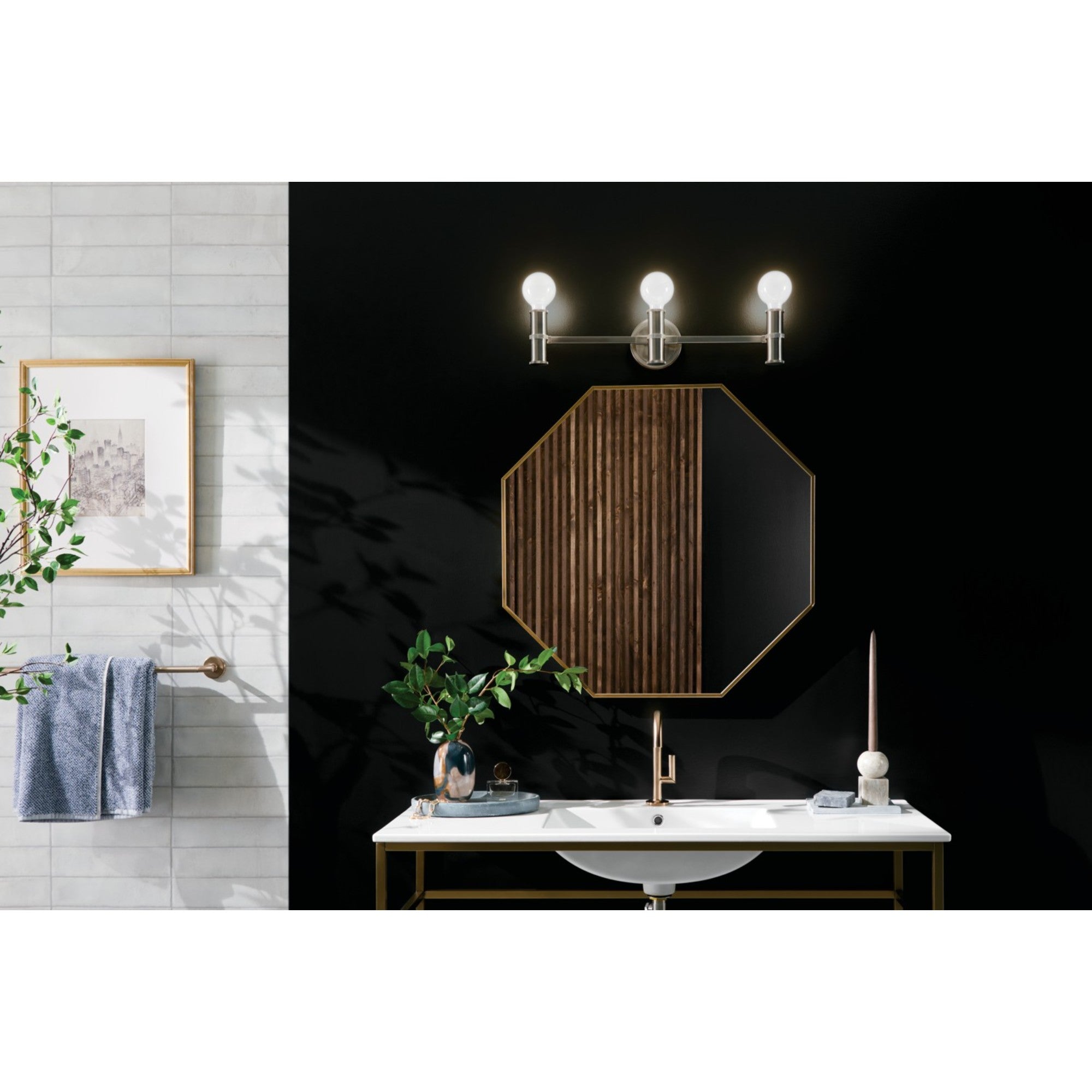 Torche 24" 3-Light Bath Vanity Light, Brushed Nickel Finish - Bees Lighting